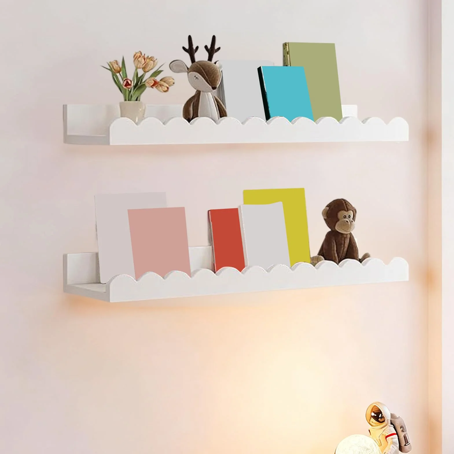 Mensole da parete per libri 2 ripiani Scaffale galleggiante in legno per bambini bagno camera da letto