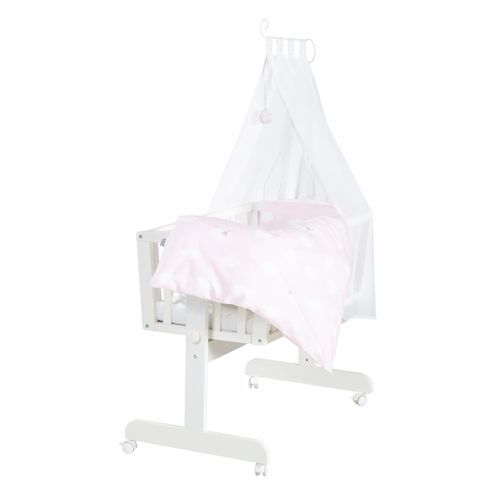 Kleine Wolke Culla e Lettino Design a Nuvola 40 x 90 cm Legno Bianco/Rosa