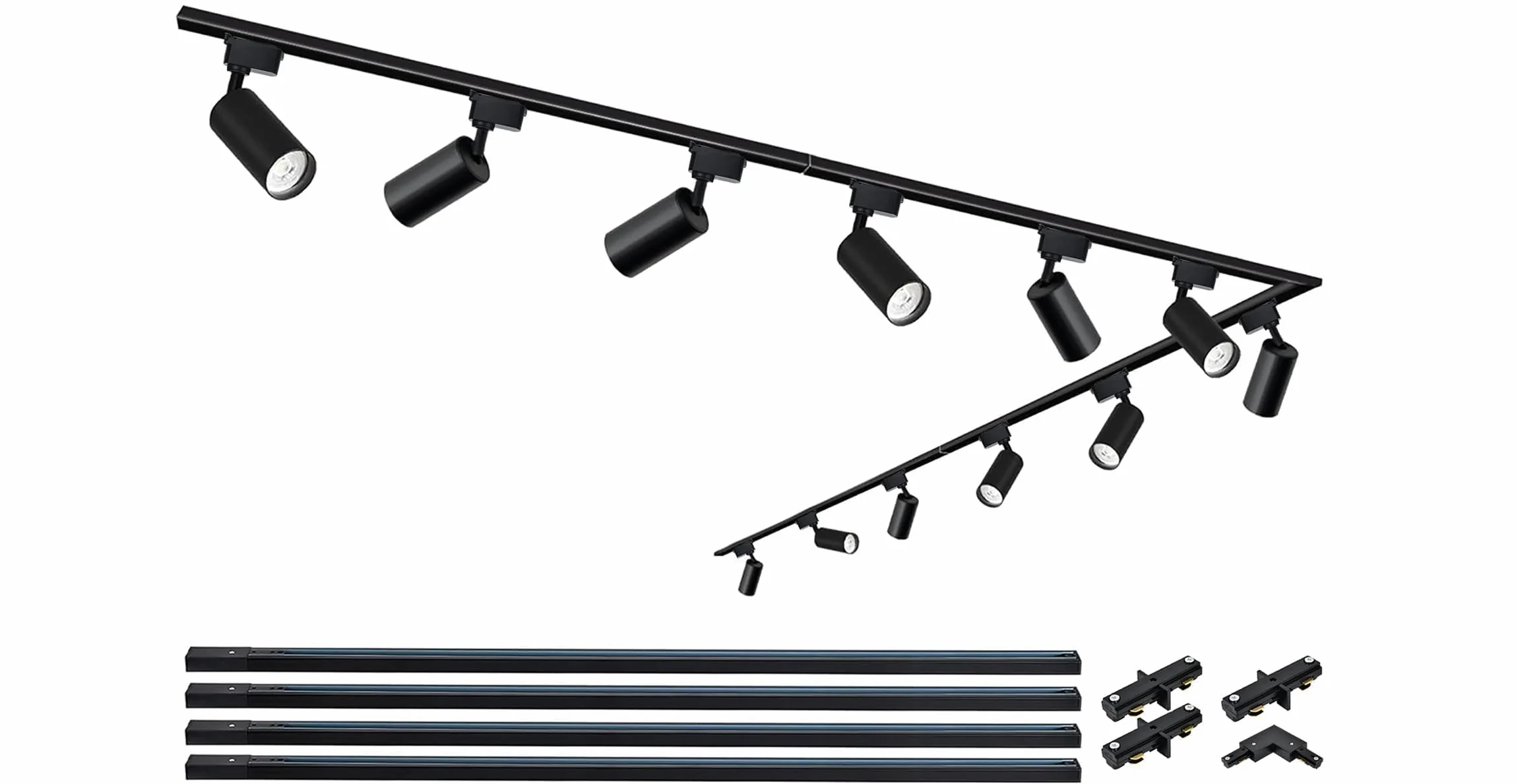 Kit nero di Teste e Binari Illuminati, 20W 3000K Bianco Caldo, LED Track Lights Plug-in compatibile con sistema binario Tipo H, Binari da 4x1 m, Faretto Moderno per Illuminazione d'Accento