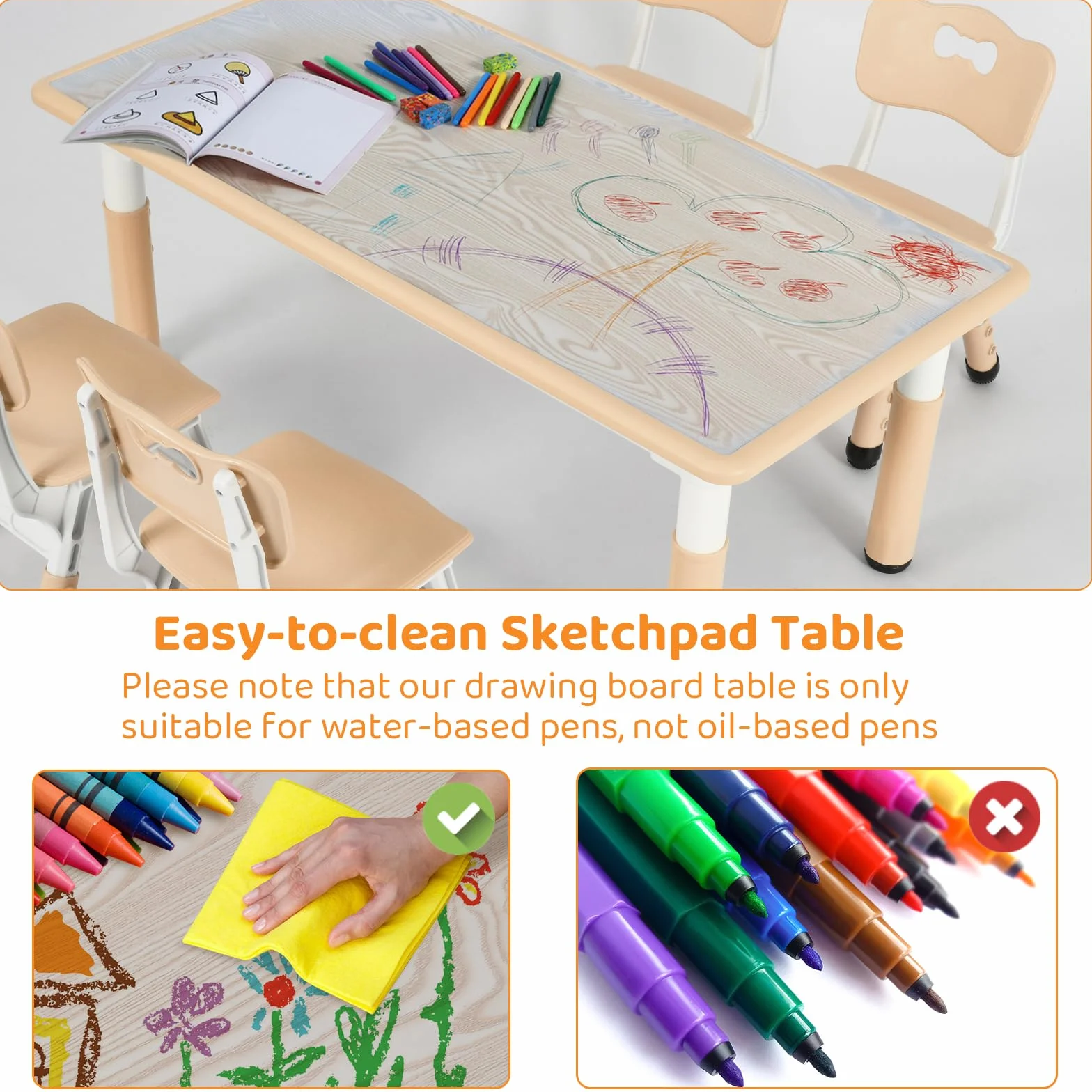 MAMIZO Tavolo Bambini con 4 Sedie Regolabile in Altezza Set Plastica Giallo
