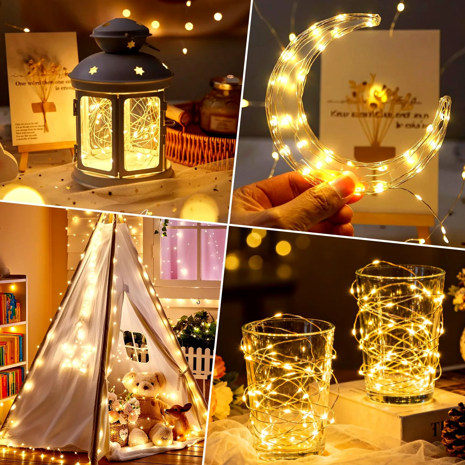 Confezione da 10 luci a LED micro stellate, impermeabili, funzionamento a batteria (incluso) lucciole, filo di rame stellato, per decorazioni fai da te, matrimoni, feste di Natale, Confezione da 10