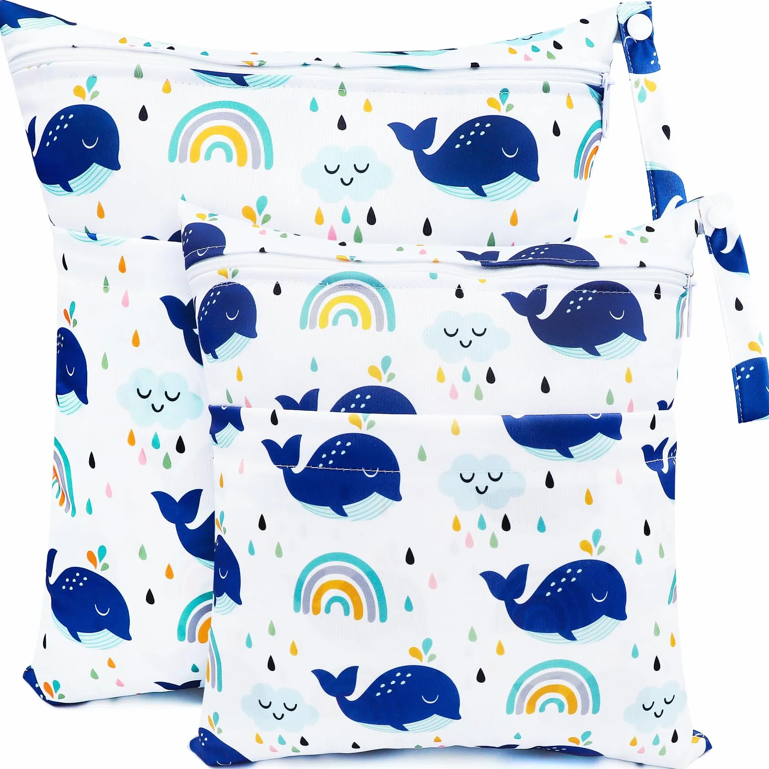 Borsa per Pannolini Lavabile Impermeabile 2 Pcs Wetbags Doppia Cerniera Balena Bianca