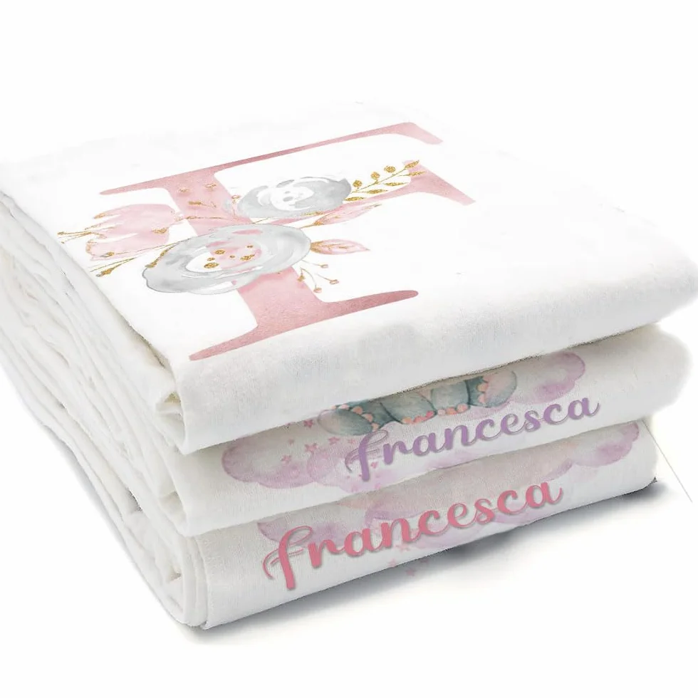 Mussole Personalizzate Con Nome 70x70cm Cotone Bambù Set 3 Pezzi Idea Regalo Neonato