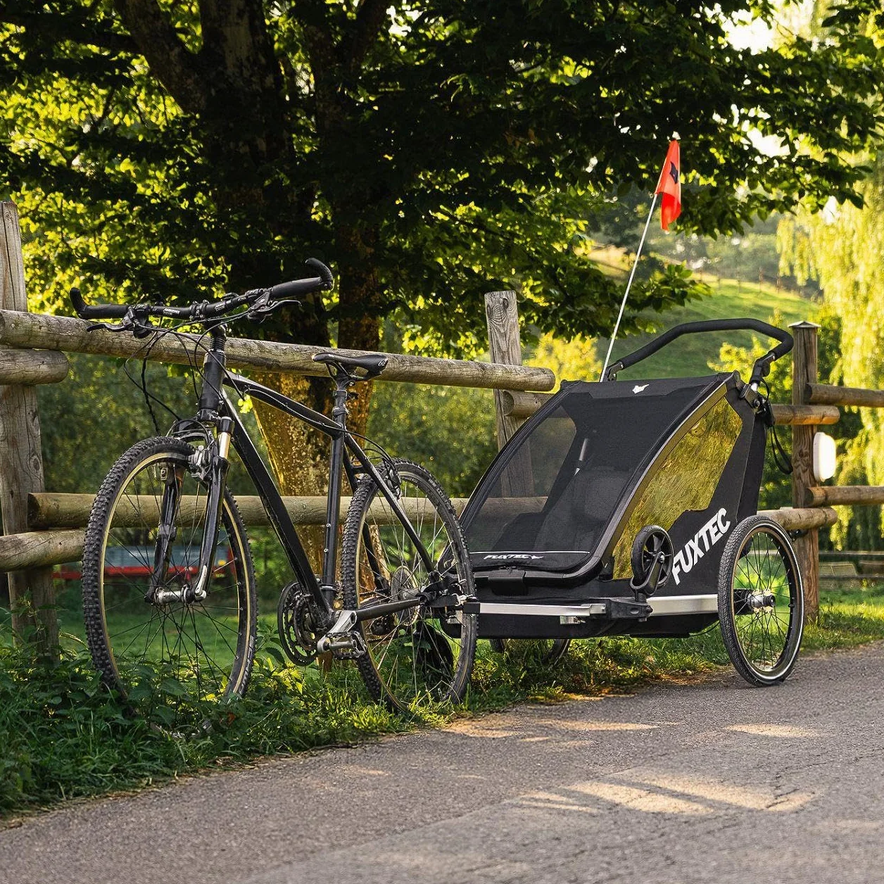 FUXTEC Rimorchio per Bici FX-FA1S Carrello 1 Posto Bambini Pieghevole Parasole Parapioggia Cintura Sicurezza