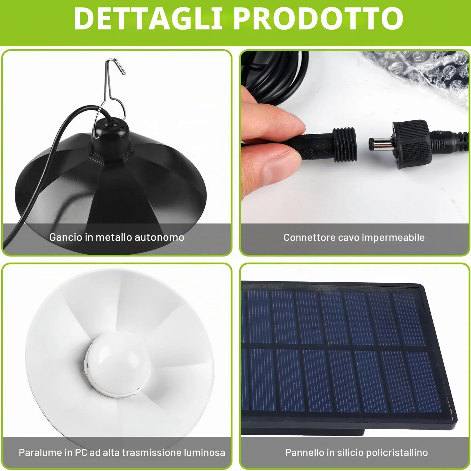 Lampade solari per interni ed esterni, lampada solare con telecomando, lampada a sospensione LED solare IP65 resistente all'acqua, lampade solari per esterni con cavo da 10 m, lampada a sospensione