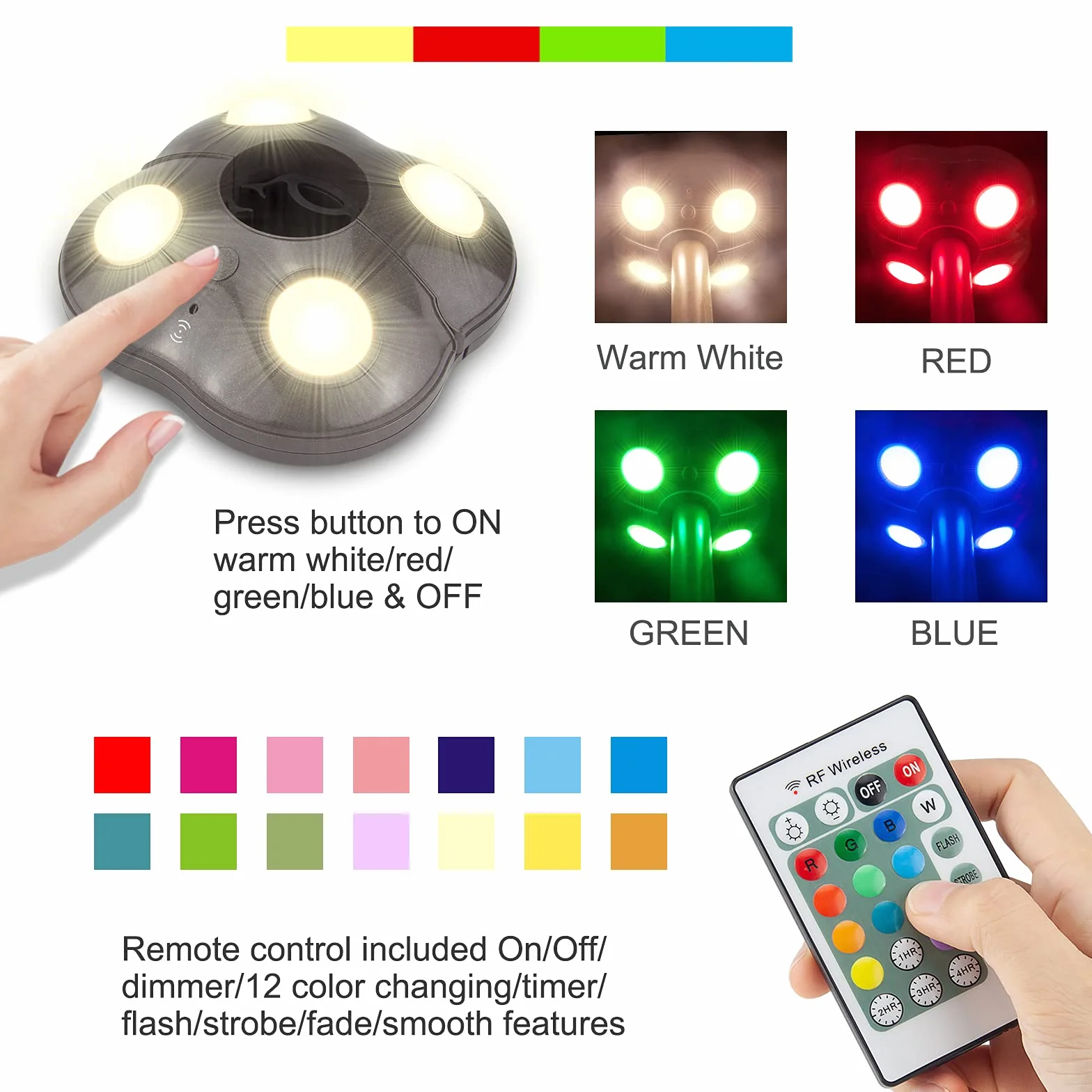 HONWELL Patio Ombrello Luce a Batteria,12 colori Ombrello da esterno Palo Luce Telecomando, 4 Luminosità Modalità Cordless 20 Luci LED a 250 Lumen, Lampada da Campeggio per Tenda, Spiaggia-Marrone