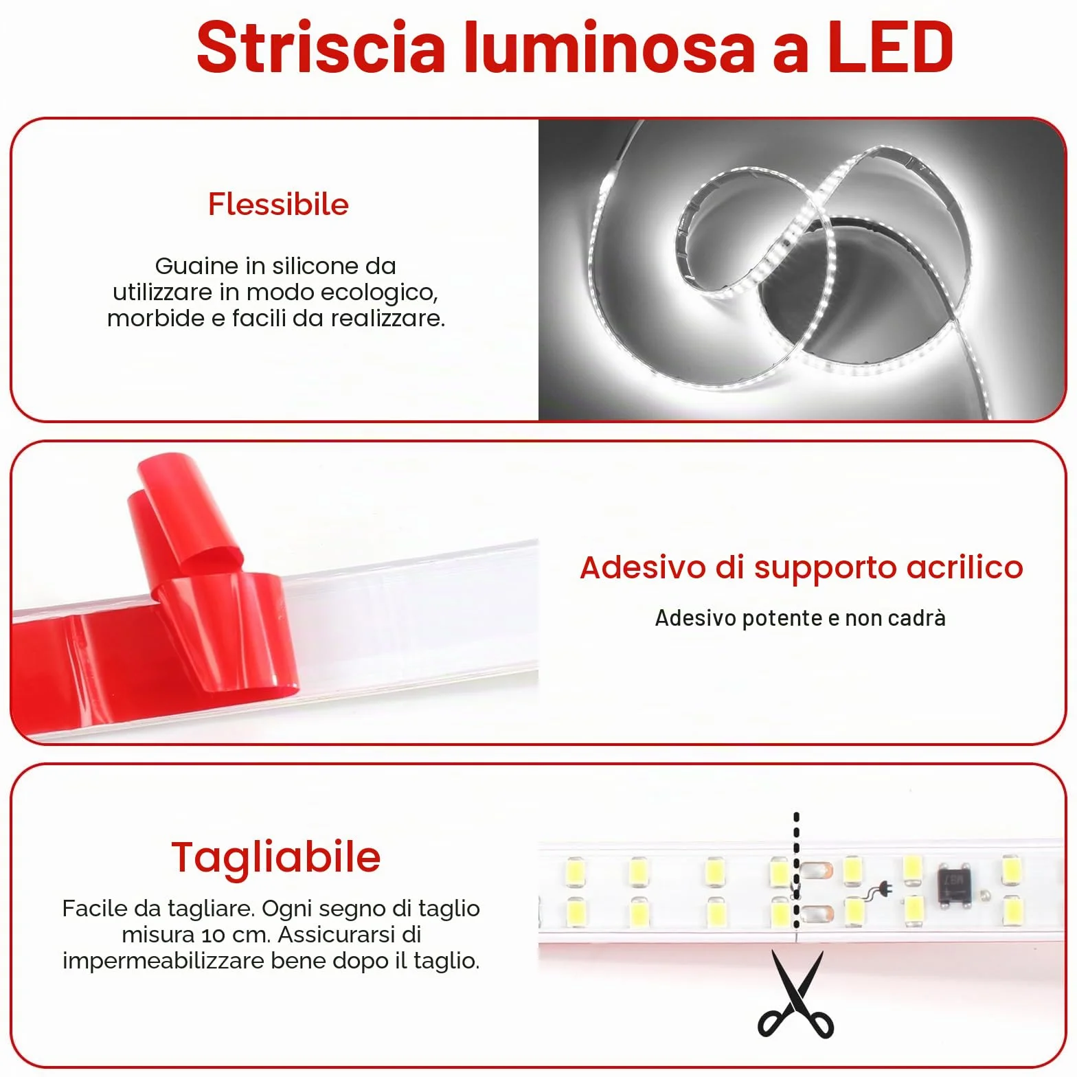 pcning IP65 Impermeabile Strip LED Adesiva 220V 3M 2835 240 leds/m Flessibile Striscia Bianco Freddo 6000K, Strisce LED 220 Volt da Esterno 3 Metri (Bianco Freddo, 3M)