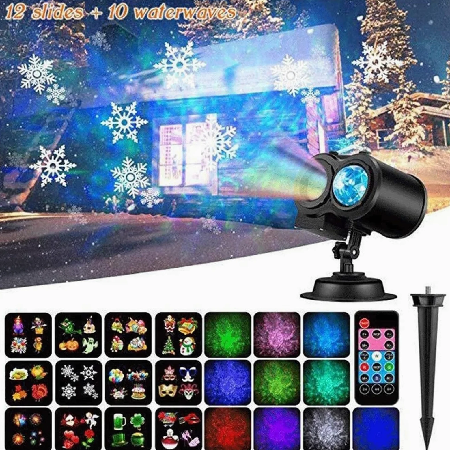 Luci del proiettore di Natale con 12 Modelli Telecomando Rotante Faretto da Neve a LED Neve Che Cade e Si muove per la Luce della Decorazione del Giardino del Patio del Paesaggio