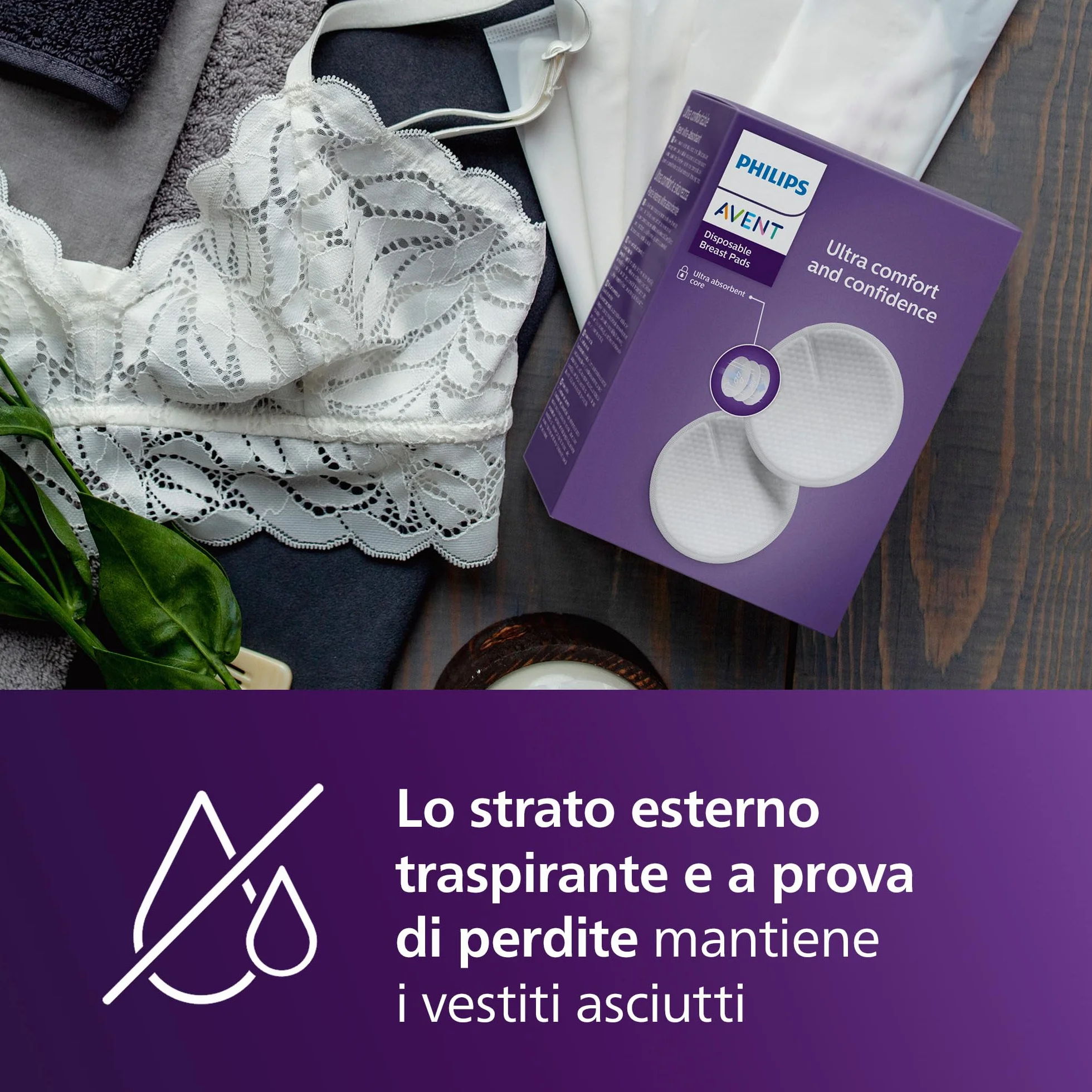 Philips Avent Coppette assorbilatte monouso 60 pezzi SCF254/61 Nucleo a triplo strato a prova di perdite