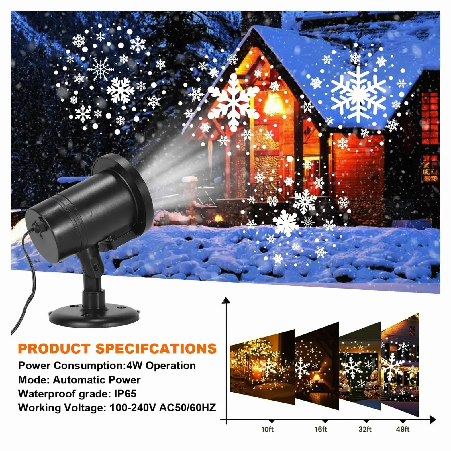 Proiettore di Neve Natalizio IP65 Impermeabile per Esterni, proiettore LED a Fiocchi di Neve, Lampada di proiezione Rotante di Neve Bianca Che Cade, Spettacolo di luci di Natale (Fiocchi di