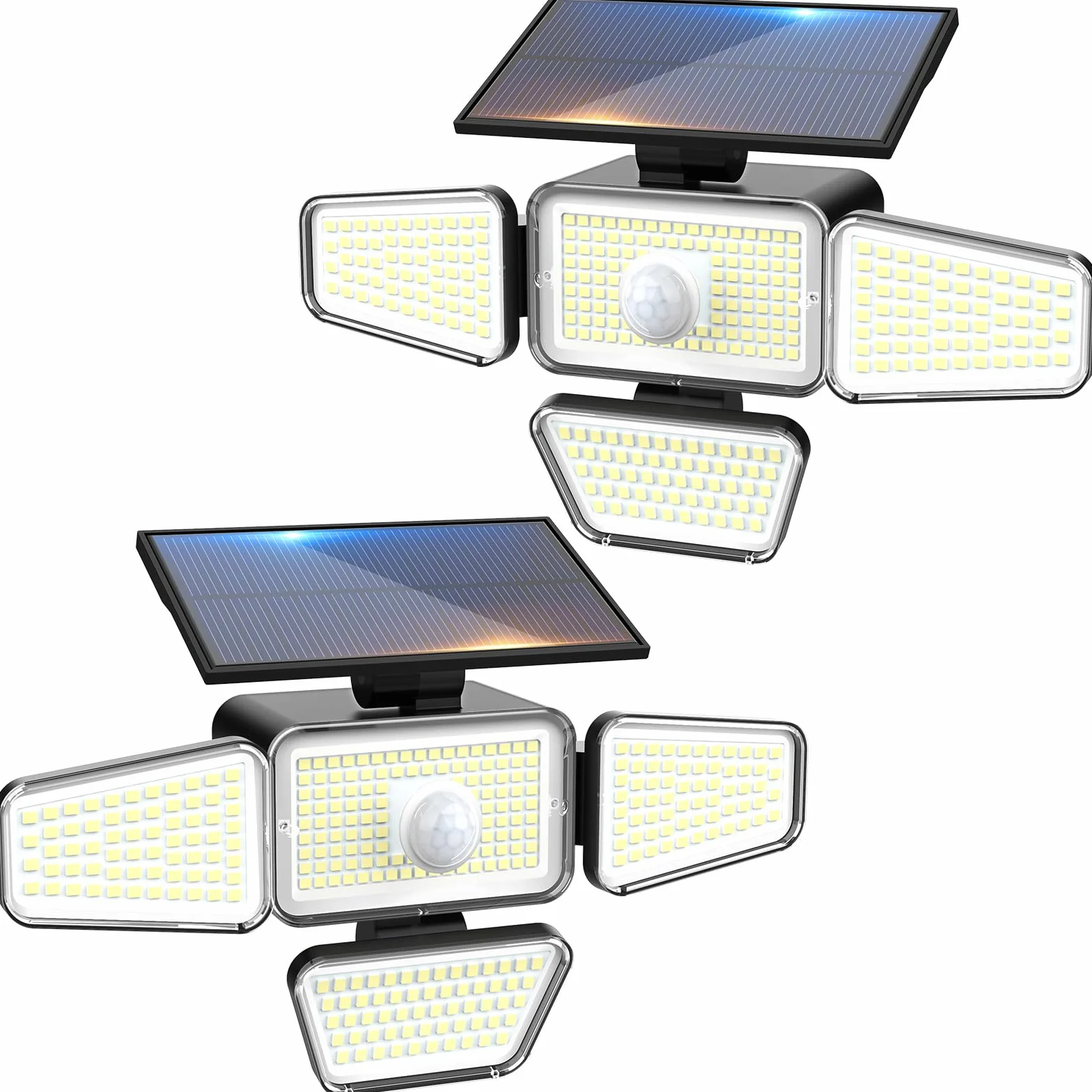 Peasur 2 Pezzi Faretto Led da Esterno Solare, 318 LED Luce Solare con Sensore di Movimento, 4 Testa 3 Modes Impermeabile Faretti Solari, Luci Solari per Giardino Garage Parete