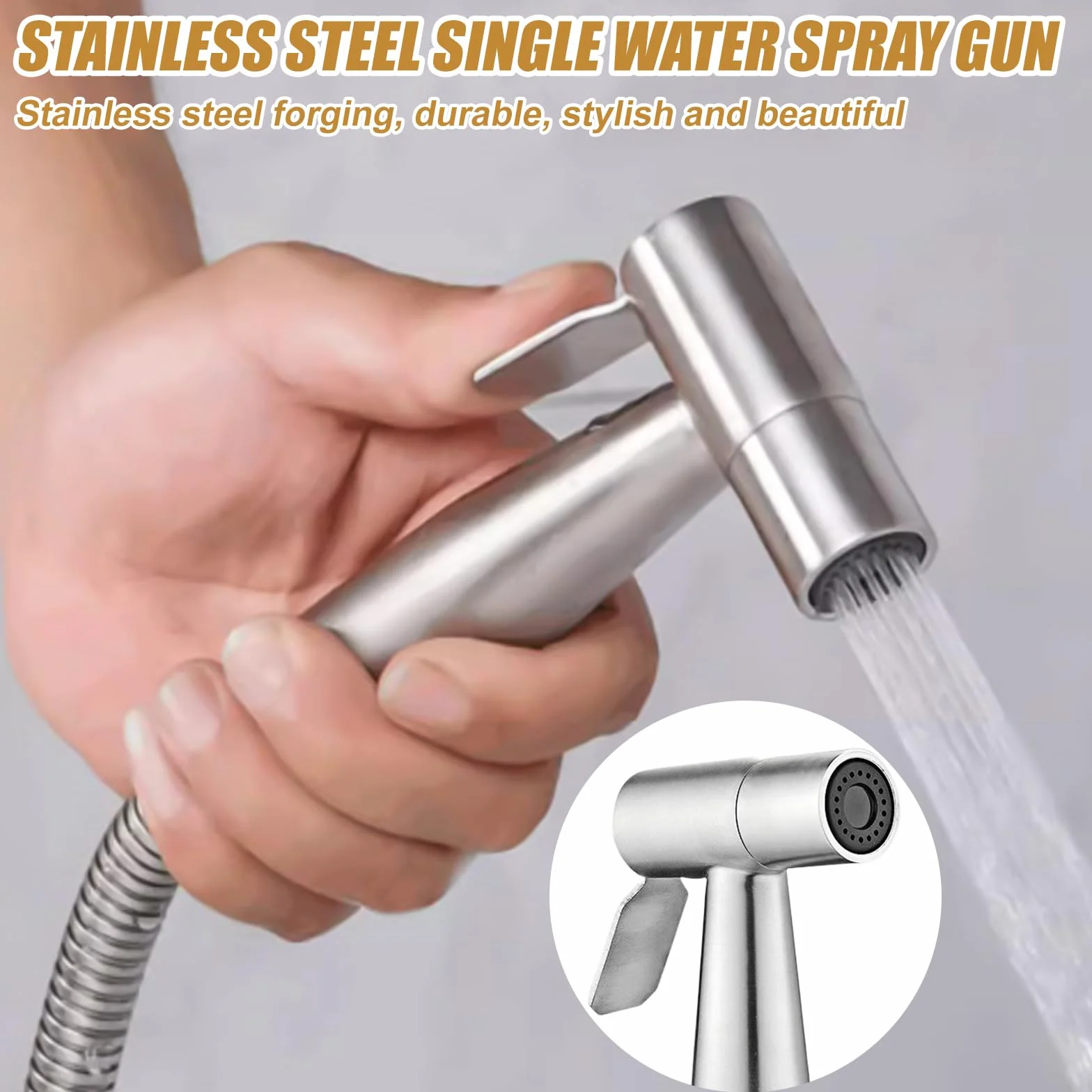 Bidet doccetta a mano in acciaio inox spruzzatore WC kit con erogatore tubo gancio