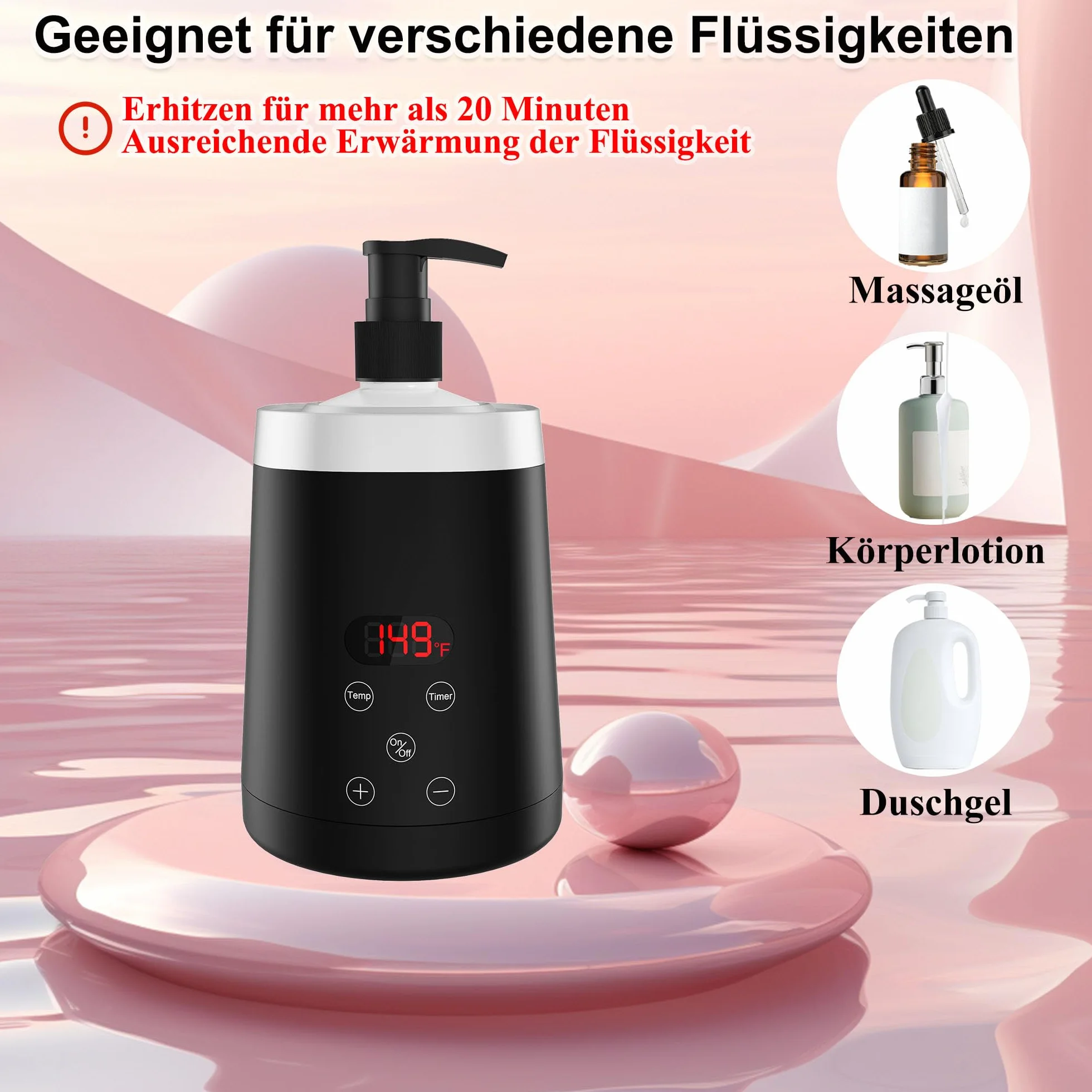 Scaldasalviette per Olio da Massaggio con Due Dispenser, 86℉-149℉, per Salone di Bellezza, Casa, Spa, Nero