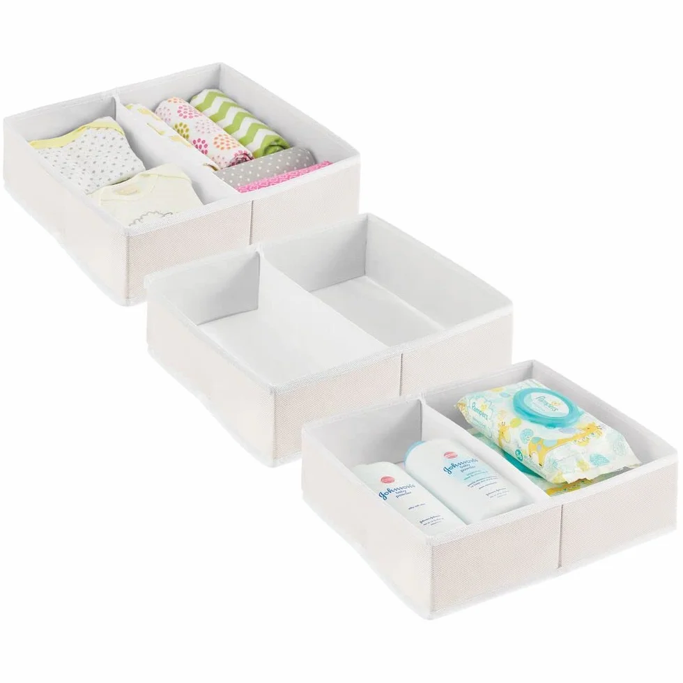 mDesign Set 3 Box portaoggetti Bimbo Organizer Armadio Calze Bavaglini Pannolini 2 Scomparti Crema Bianco