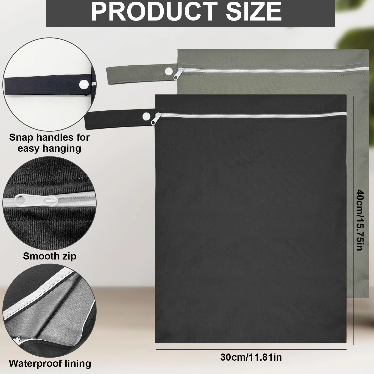Borse impermeabili per bagnato 40x30 cm set riutilizzabile con cerniera nero e verde