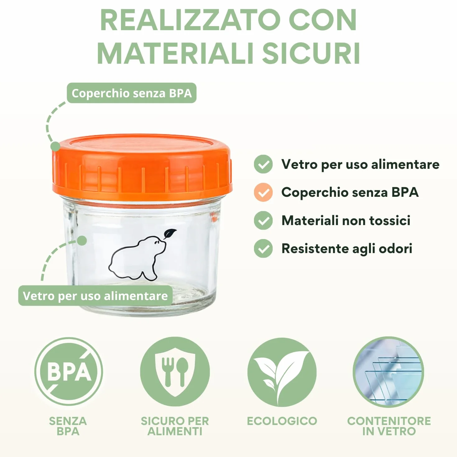 Contenitori Alimentari Vetro Ermetici 120ml 12pz per Pappa Neonati Lavastoviglie Freezer Microonde Privi di BPA