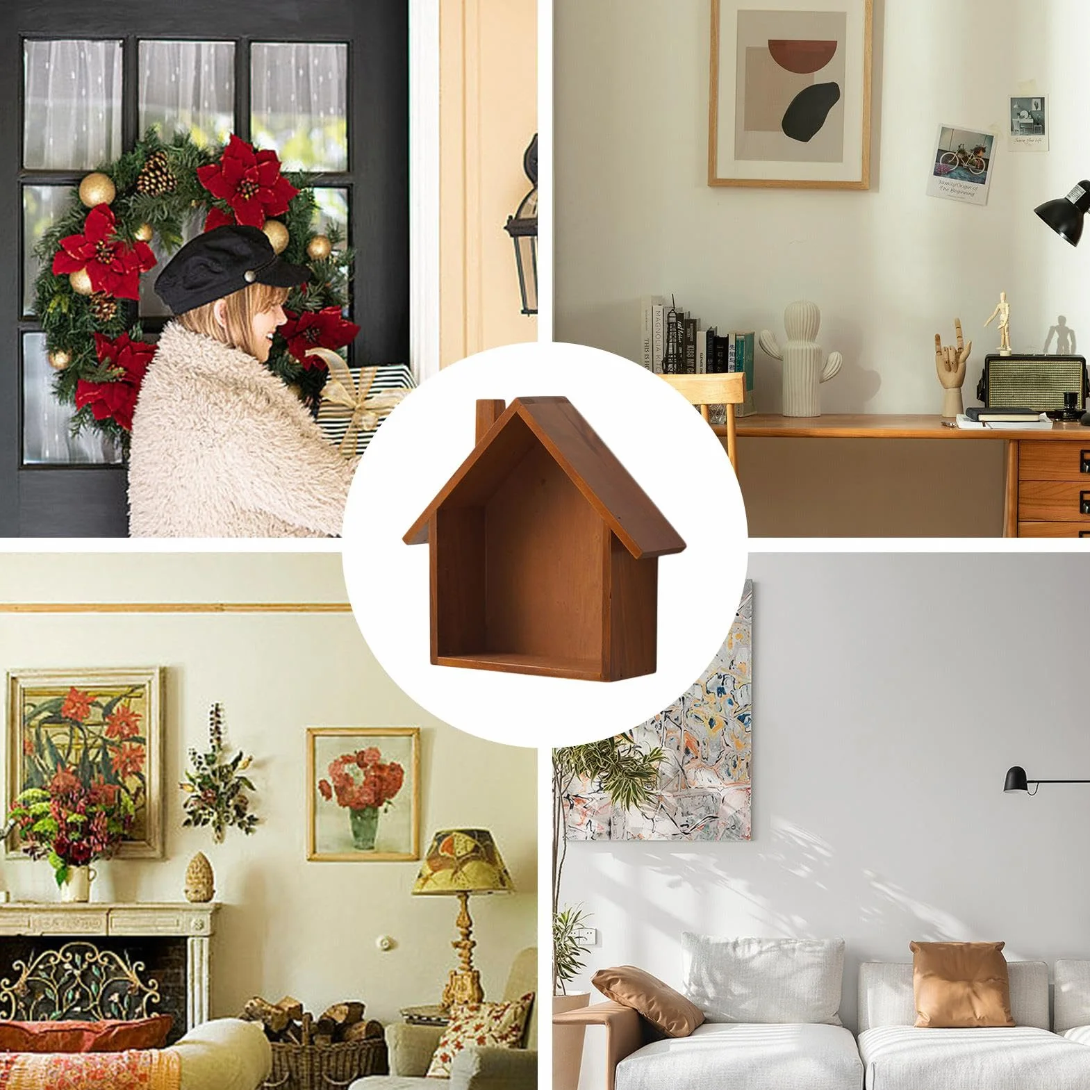 Scatola a Forma di Casa Scaffale di Curiosità per Cornice Decorativa