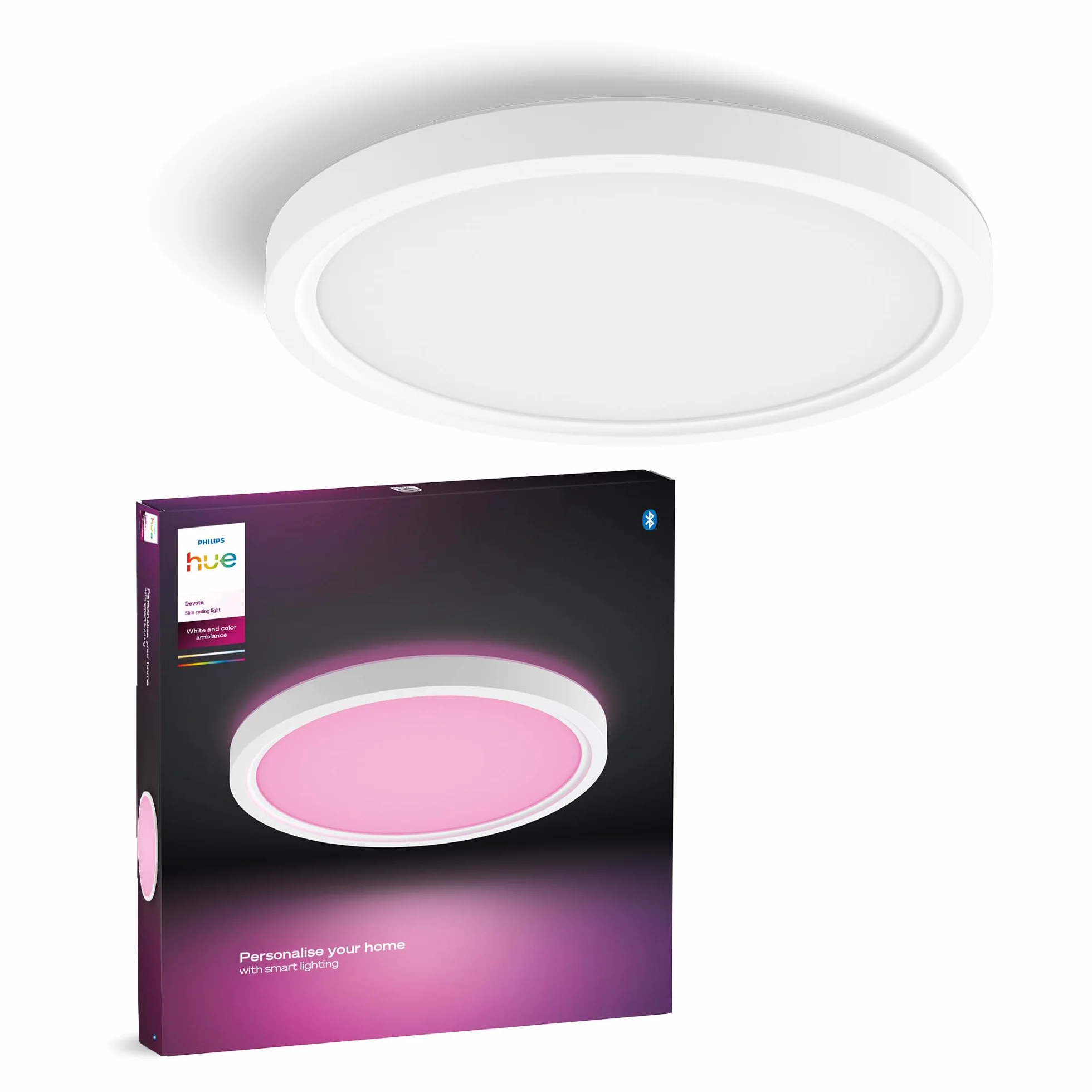 Philips Hue Devote Pannello Smart LED, White and Color Ambiance, Rotondo, diametro 30cm, 16.6W, 2000 Lumen, Cornice bianca, Illuminazione degli spazi interni