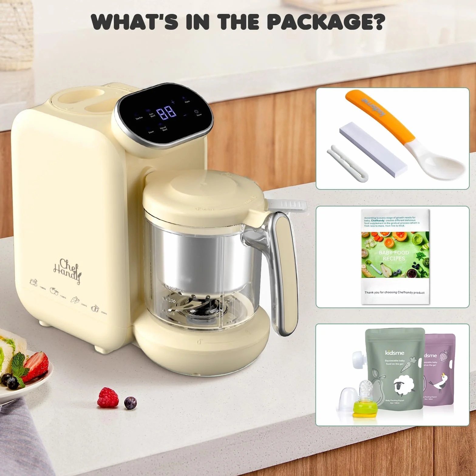 Cuocipappa Multifunzione 5 in 1 per Neonati, Cuocivapore Frullatore, Grande Capacità, Giallo
