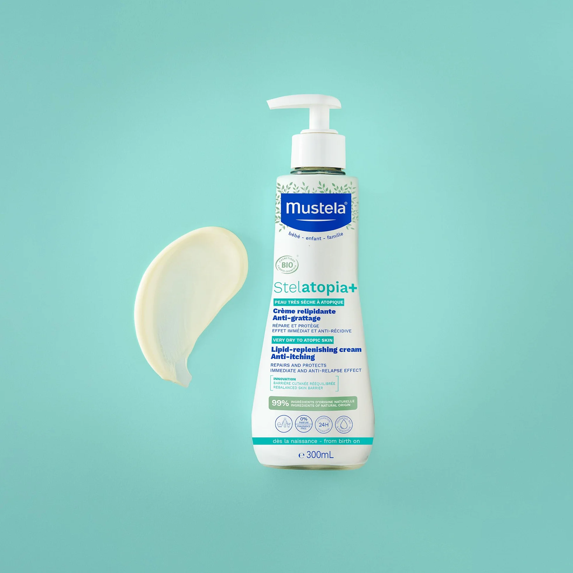 Mustela Stelatopia Crema BIO Relipidante Anti-Prurito Viso e Corpo 300ml Pelle Estrema Secchezza Dermatite Atopica 99% Ingredienti Origine Naturale