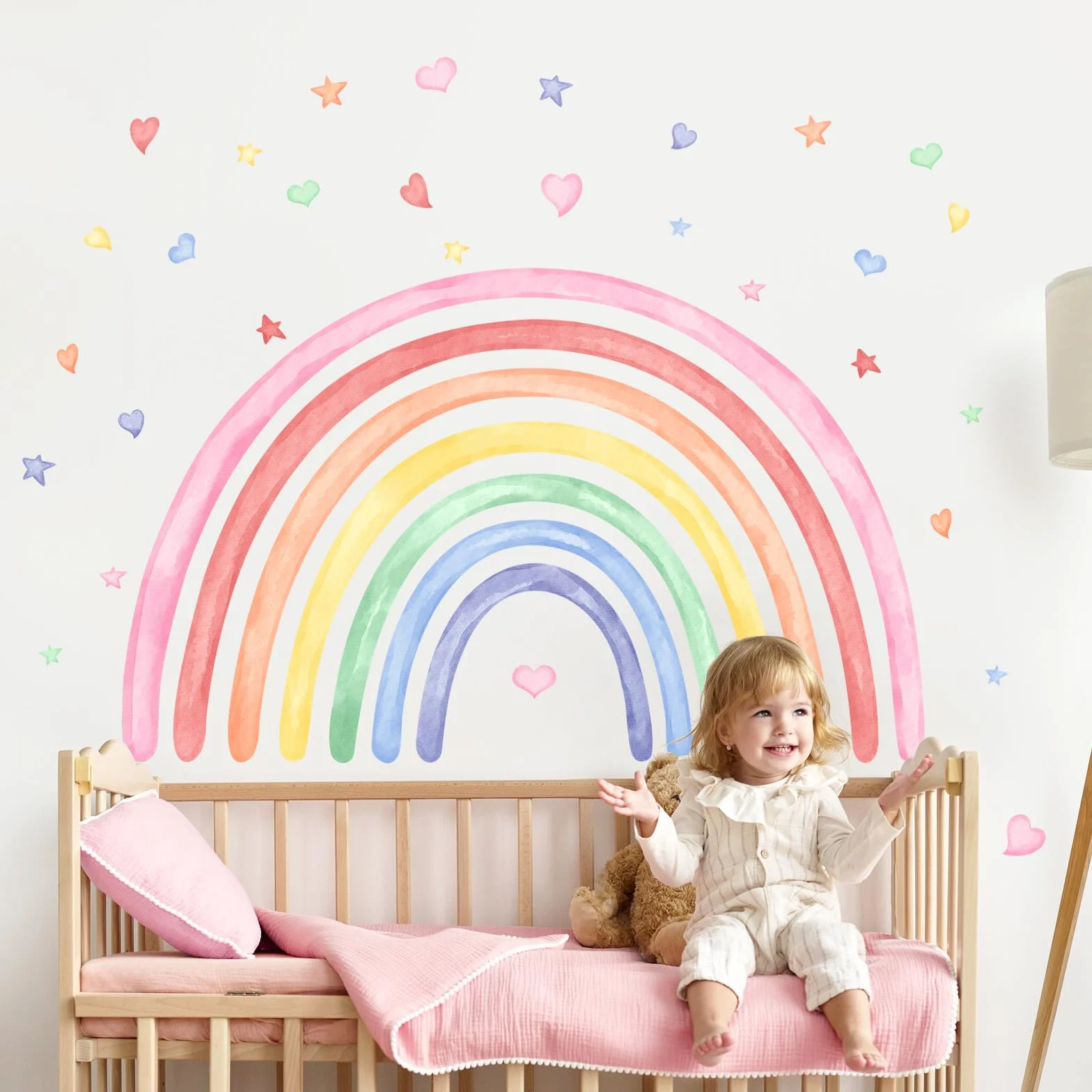 Supzone Adesivi Murali Arcobaleno Bambini - Sticker da Parete per Camerette con Cuori e Decorazioni