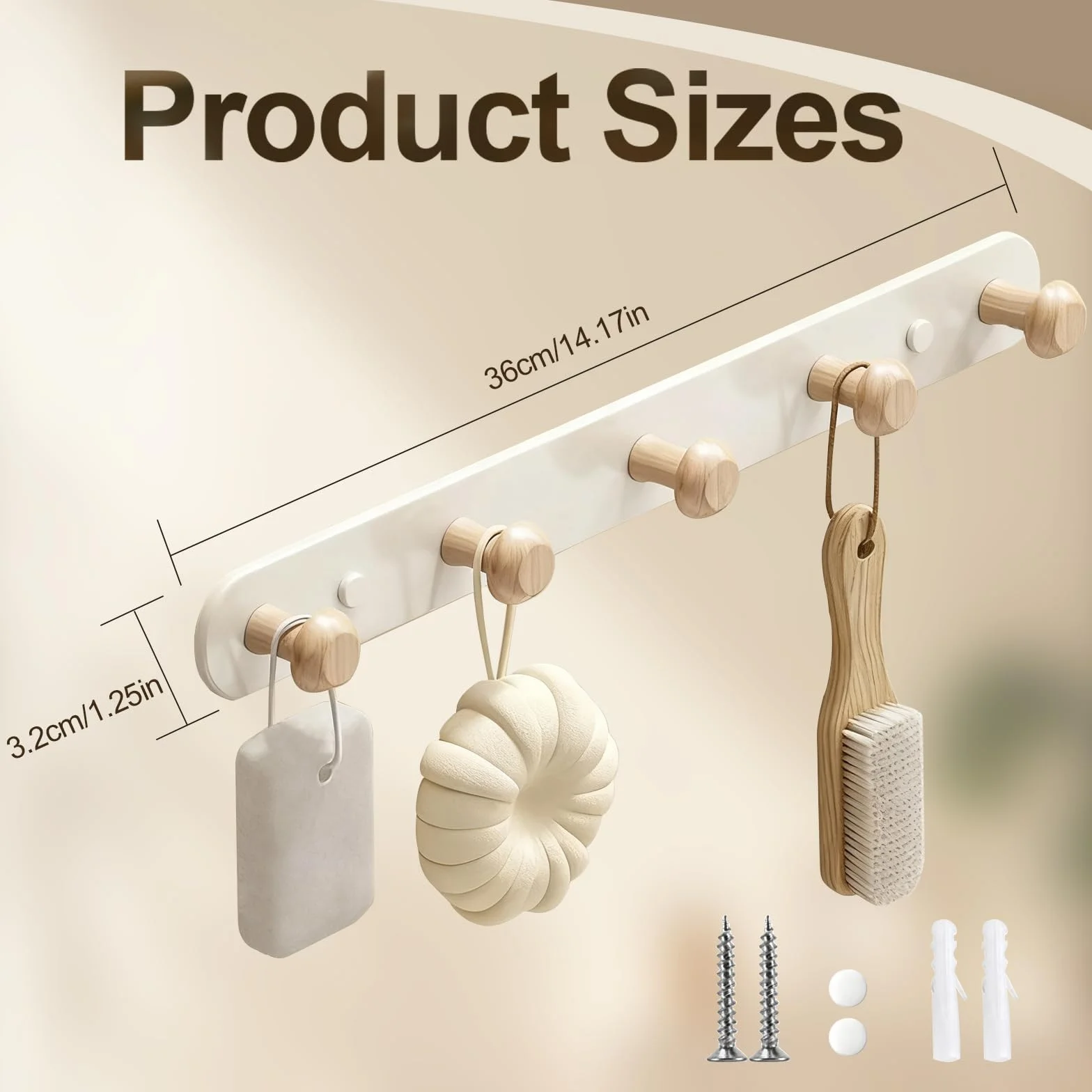 Appendiabiti da Parete in Legno Bianco 5 Ganci 36 cm x 3,2 cm