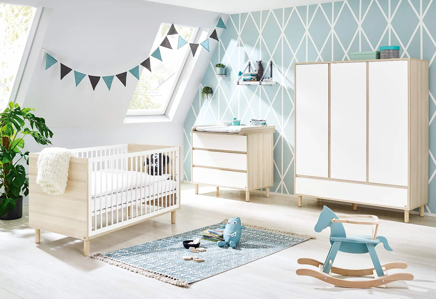 PINOLINO Set completo cameretta bambini Flow largo culla fasciatoio armadio 3 ante