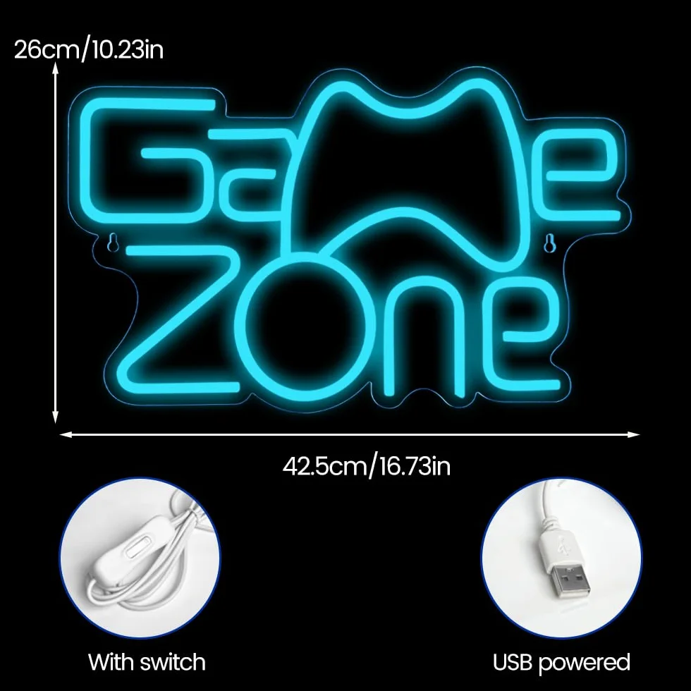 A Dan Game Zone Neon Segno,Game Neon Segno per Gamer Room Decor,Gaming Signs per Teen Boys Room Decor con USB Alimentato per Game Room,Camera da letto,Segni Led Regali