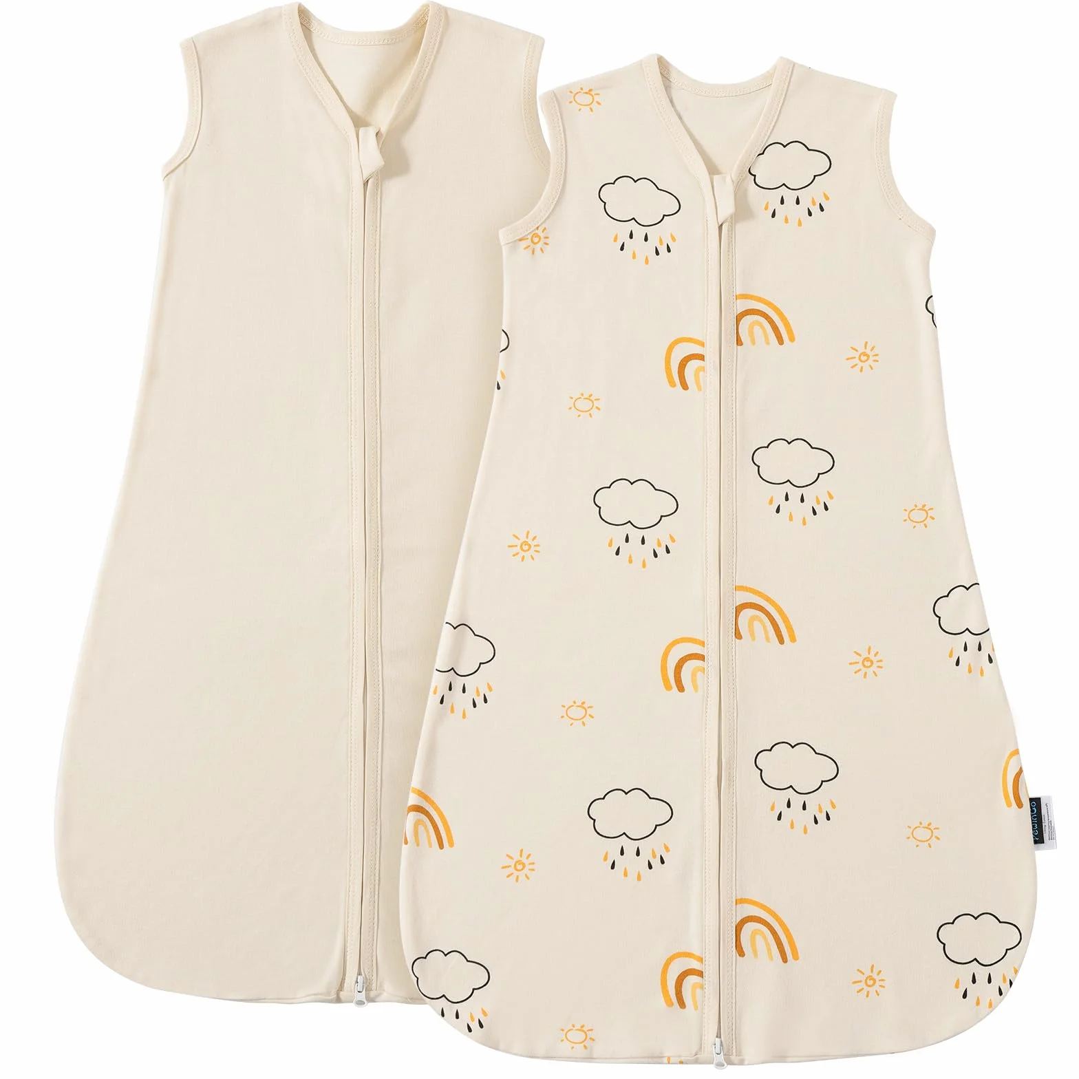 Sacco Nanna Neonato 0-6 Mesi 0.5 TOG 2 Pezzi Cotone Biologico OEKO-TEX Cerniera Doppia