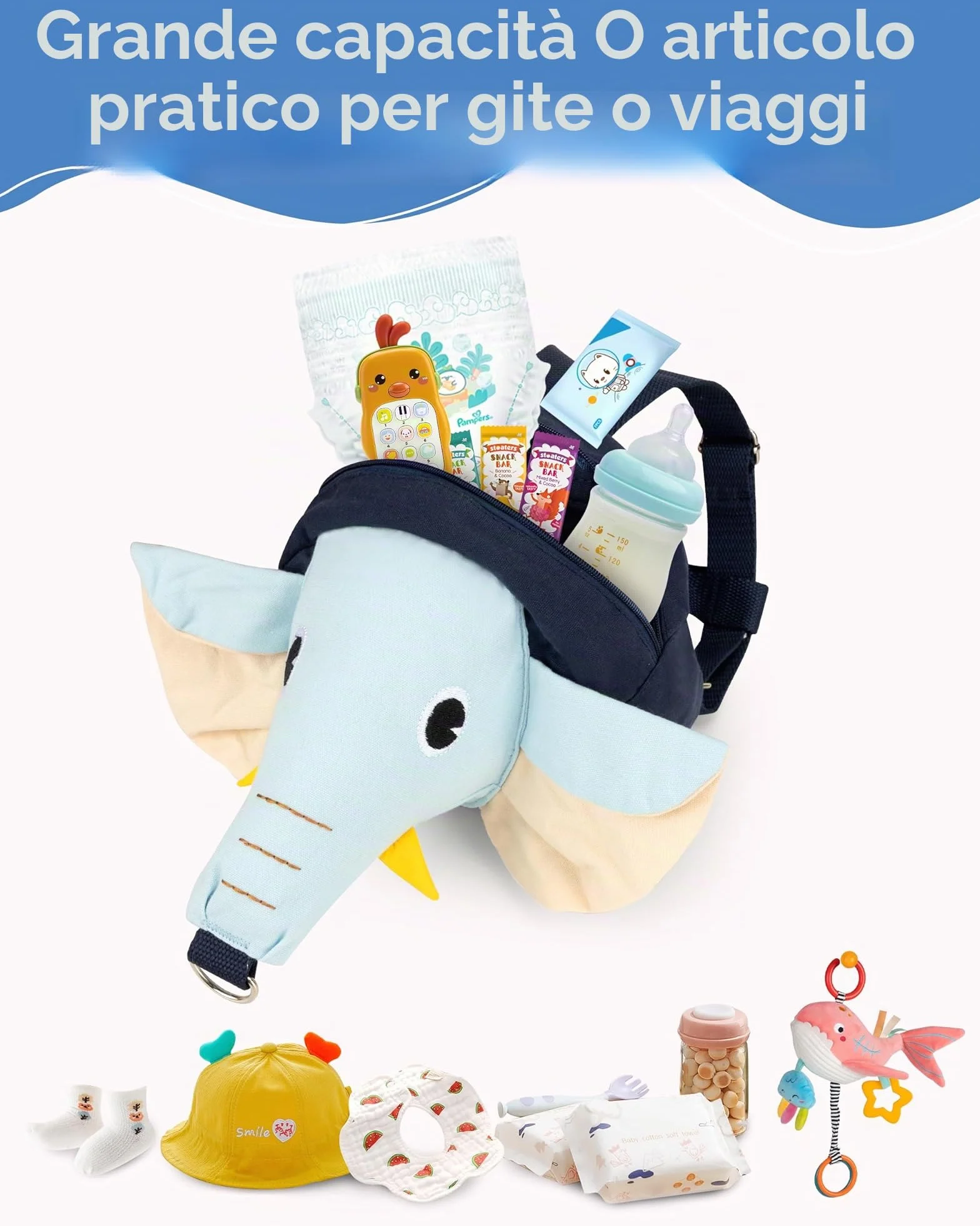 3 in 1 Regolabile Guinzaglio Zaino per Bambini con Guinzaglio Anti-smarrimento da Polso, Sicuro per 1-3 Anni, Blu