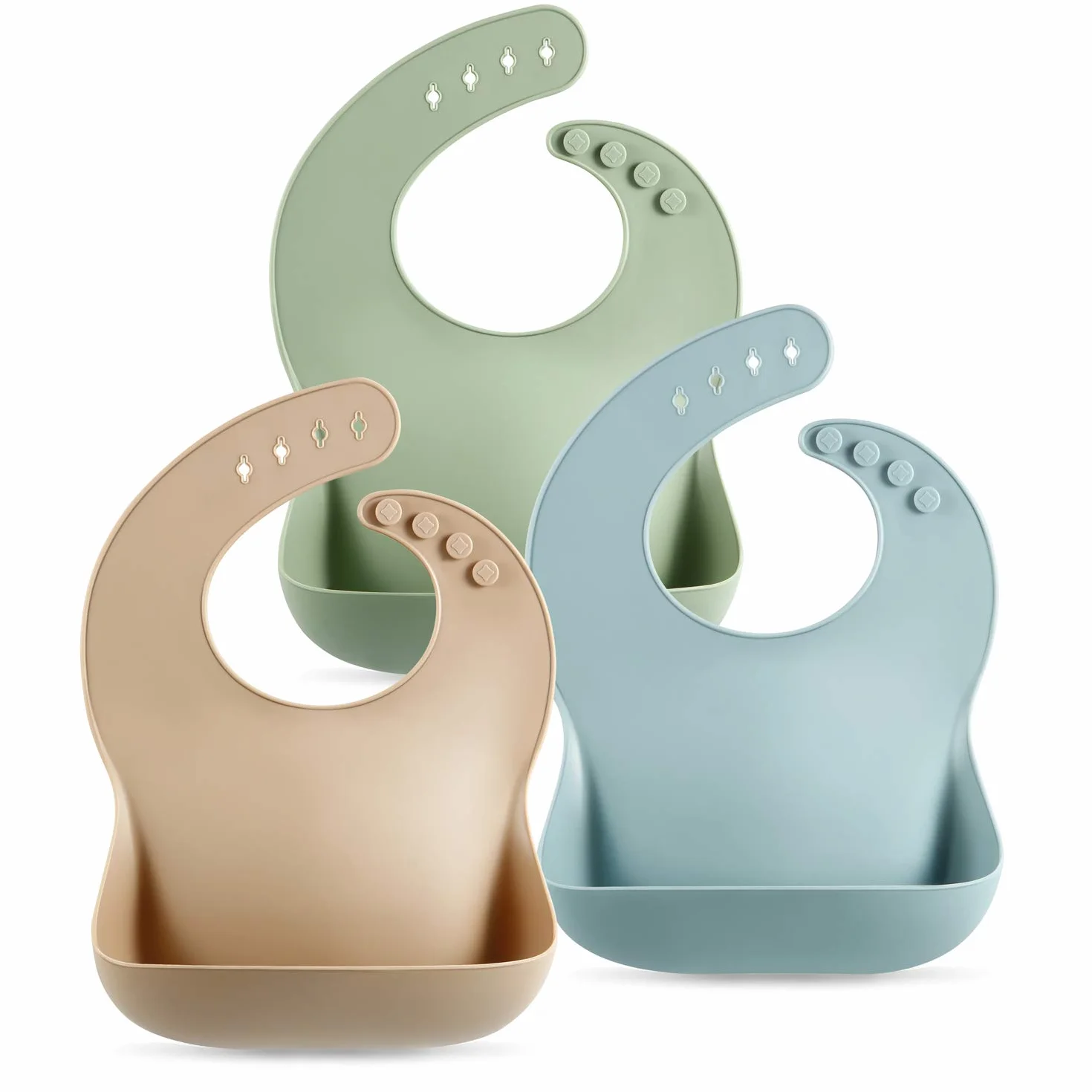 PandaEar 3 Pezzi Bavaglini in Silicone per Neonato e Bambini Piccoli, Impermeabili, Morbidi, Unisex (marrone/blu/verde)