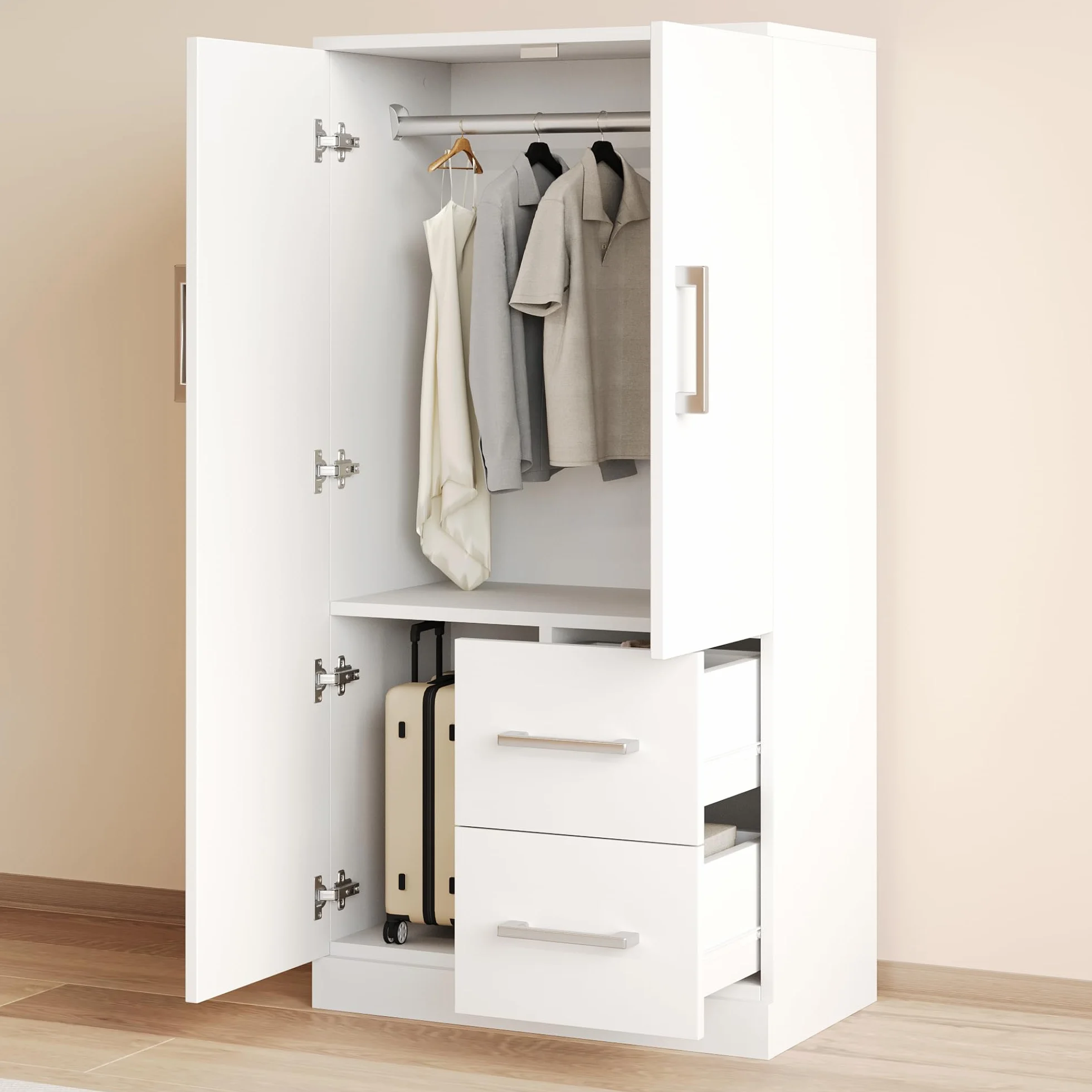 Armadio Bambini 2 Ante Legno 70x40x135 cm Bianco