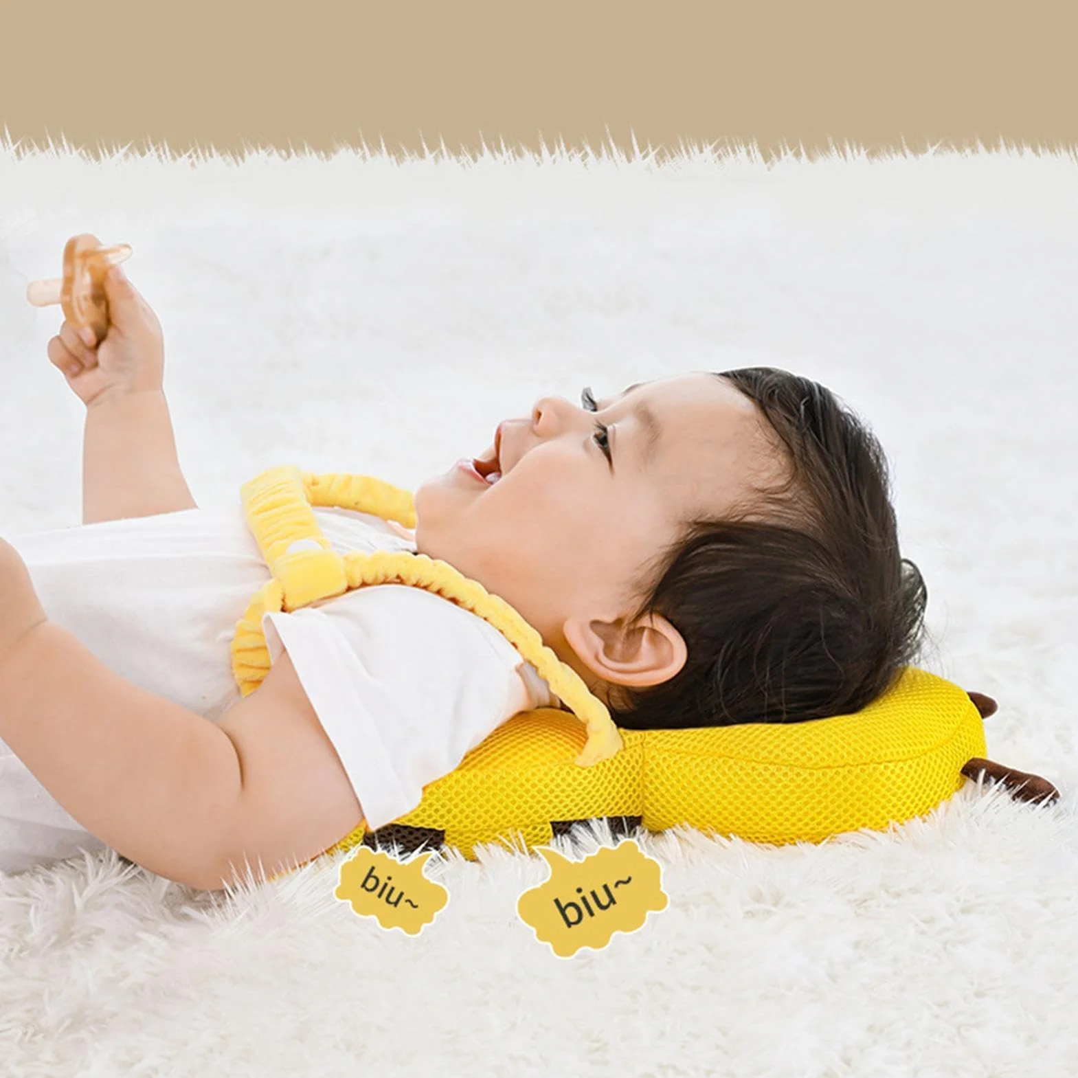 Zaino Protettivo Testa Bambino Design Ape Regolabile Cuscino Sicurezza Neonato Gattonare Camminare Protezione Testa Schiena