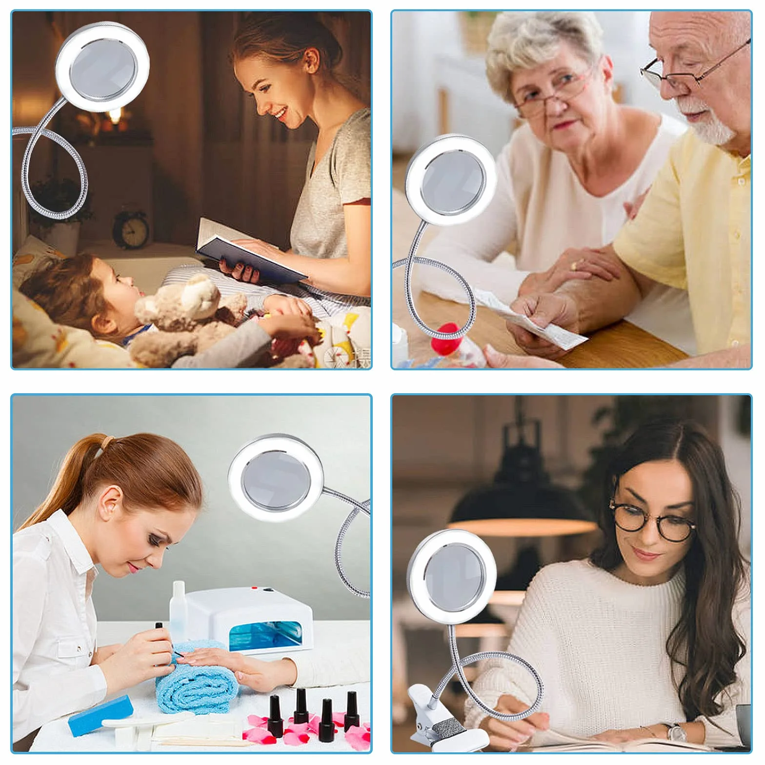 Lampada con Lente Ingrandimento, Lampada Estetista da Tavolo Dimmerabile LED USB con Pinza di Cigno Flessibile per Trucco Tattoo Nail Art Bellezza [Classe di efficienza energetica A+]