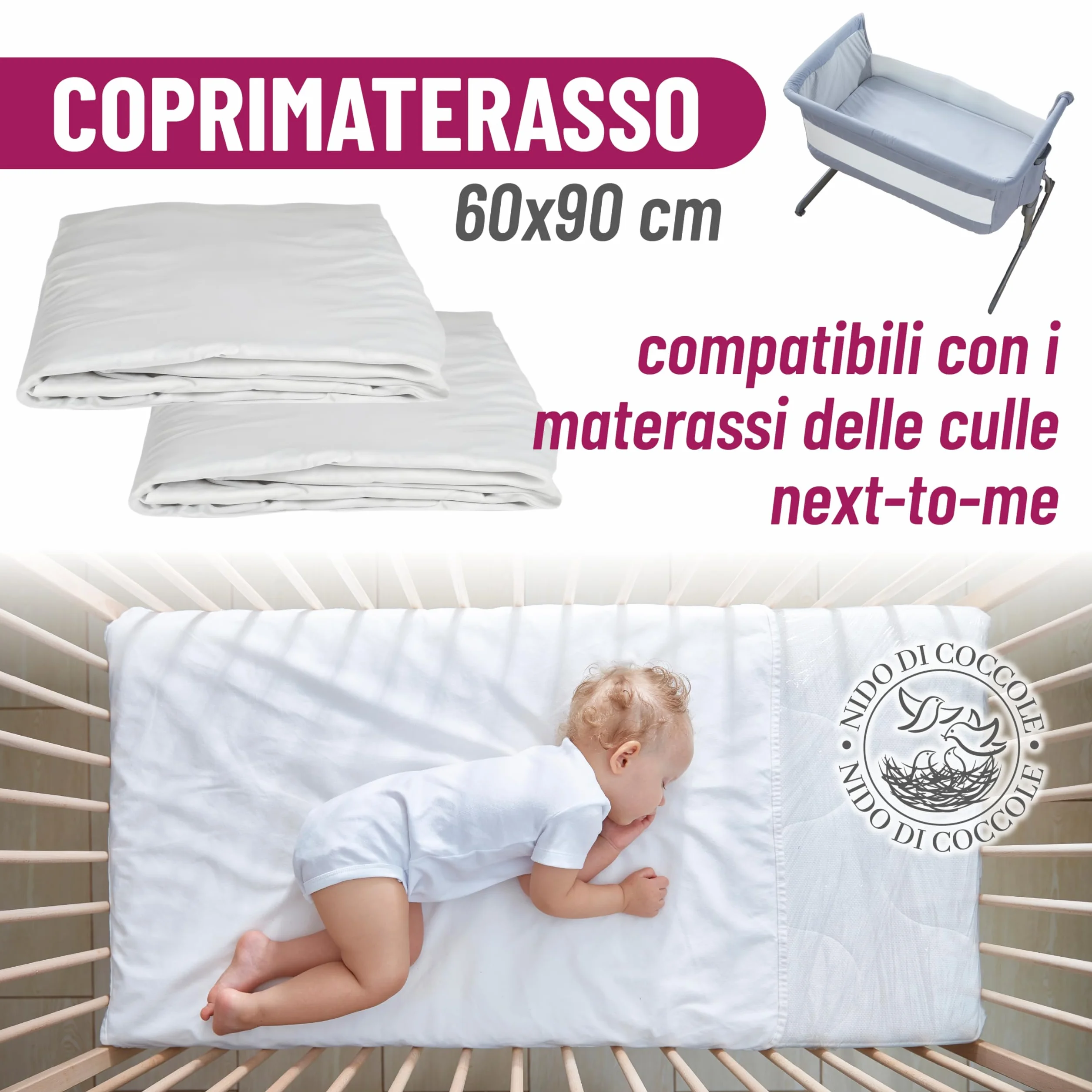 Coprimaterasso Next to Me 60x90 cm Set 2 sztuk Traspiranti Lavabili Angoli Elasticizzati Antiacaro