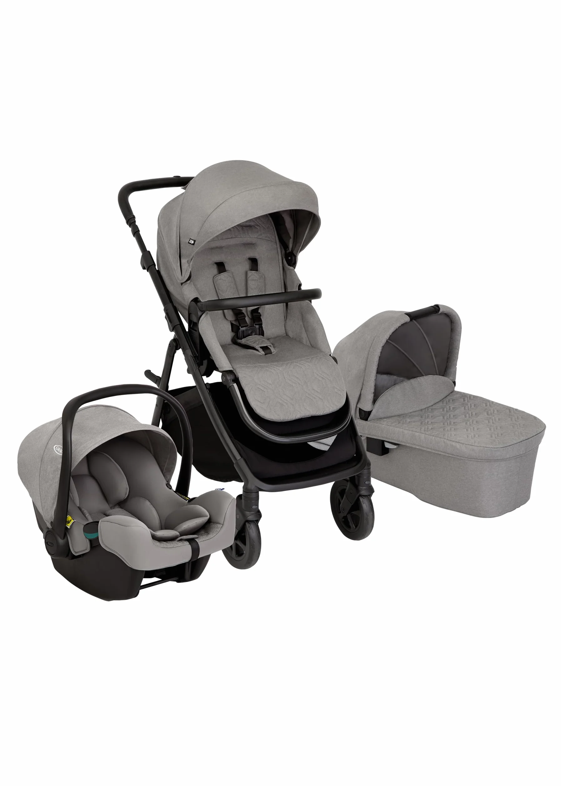 Graco Near2Me DLX Trio Passeggino, Seggiolino Auto Neonato, Navicella Ash
