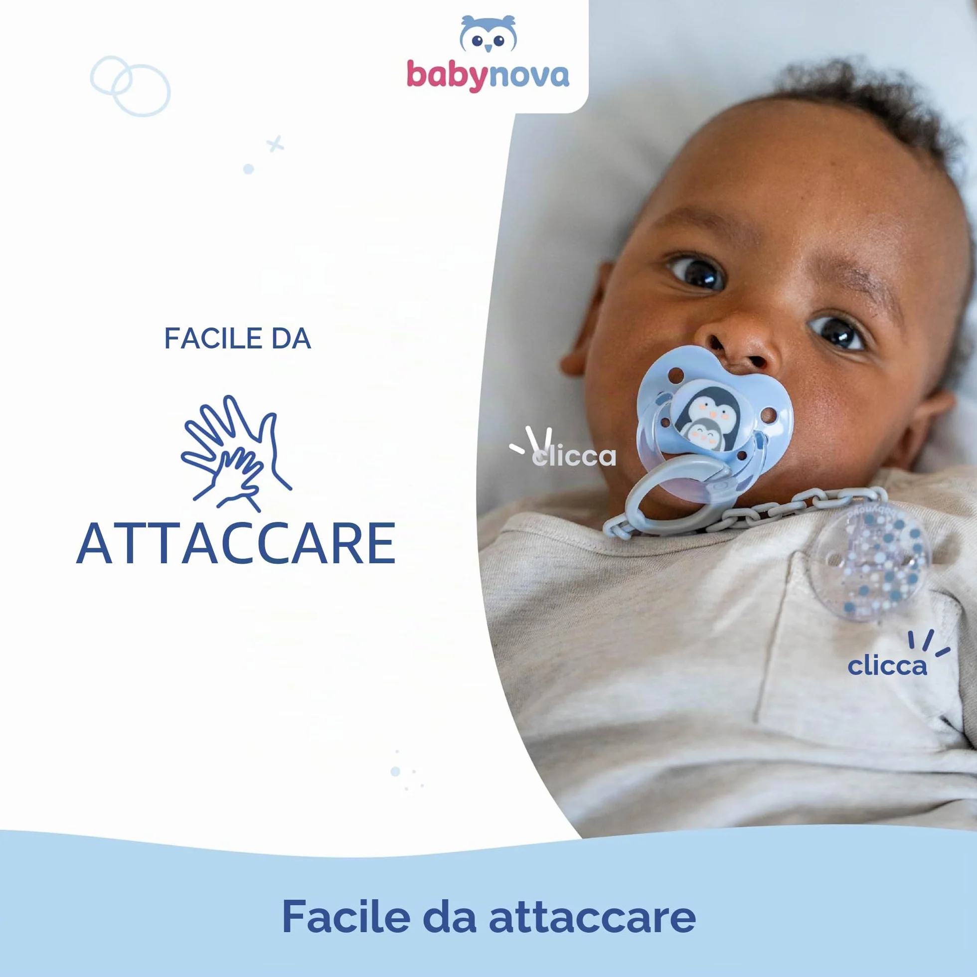 Babynova Catena per Ciuccio con Clip e Anello – Portaciuccio per Bambini – Compatibile con Ciuccio – Accessorio per Passeggino – Senza BPA – Cuori rosa