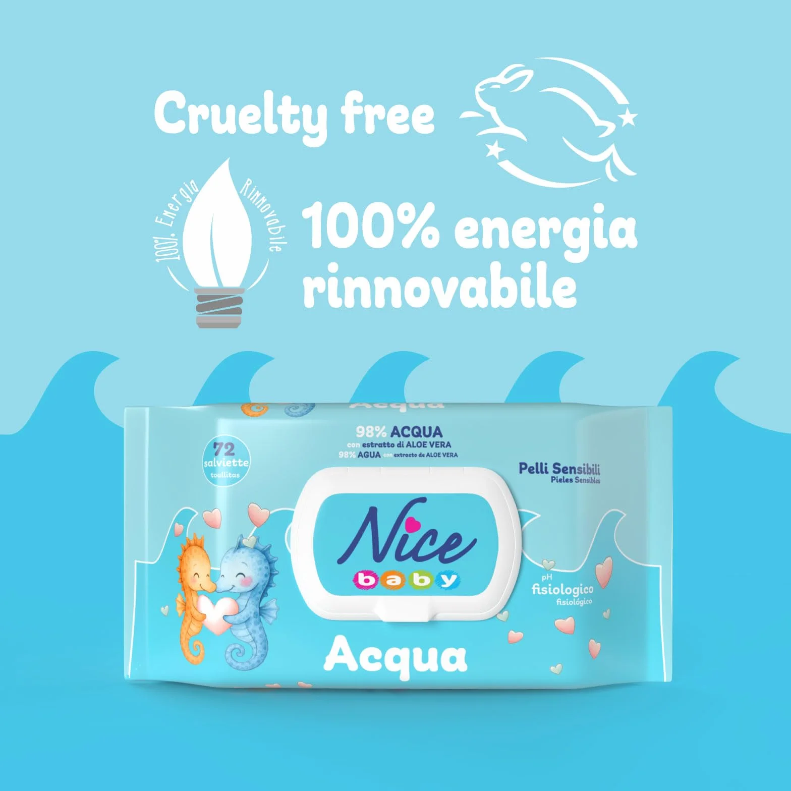 Nice Baby Acqua Salviette per Cambio Pannolino 98% Acqua Aloe 72 szt.
