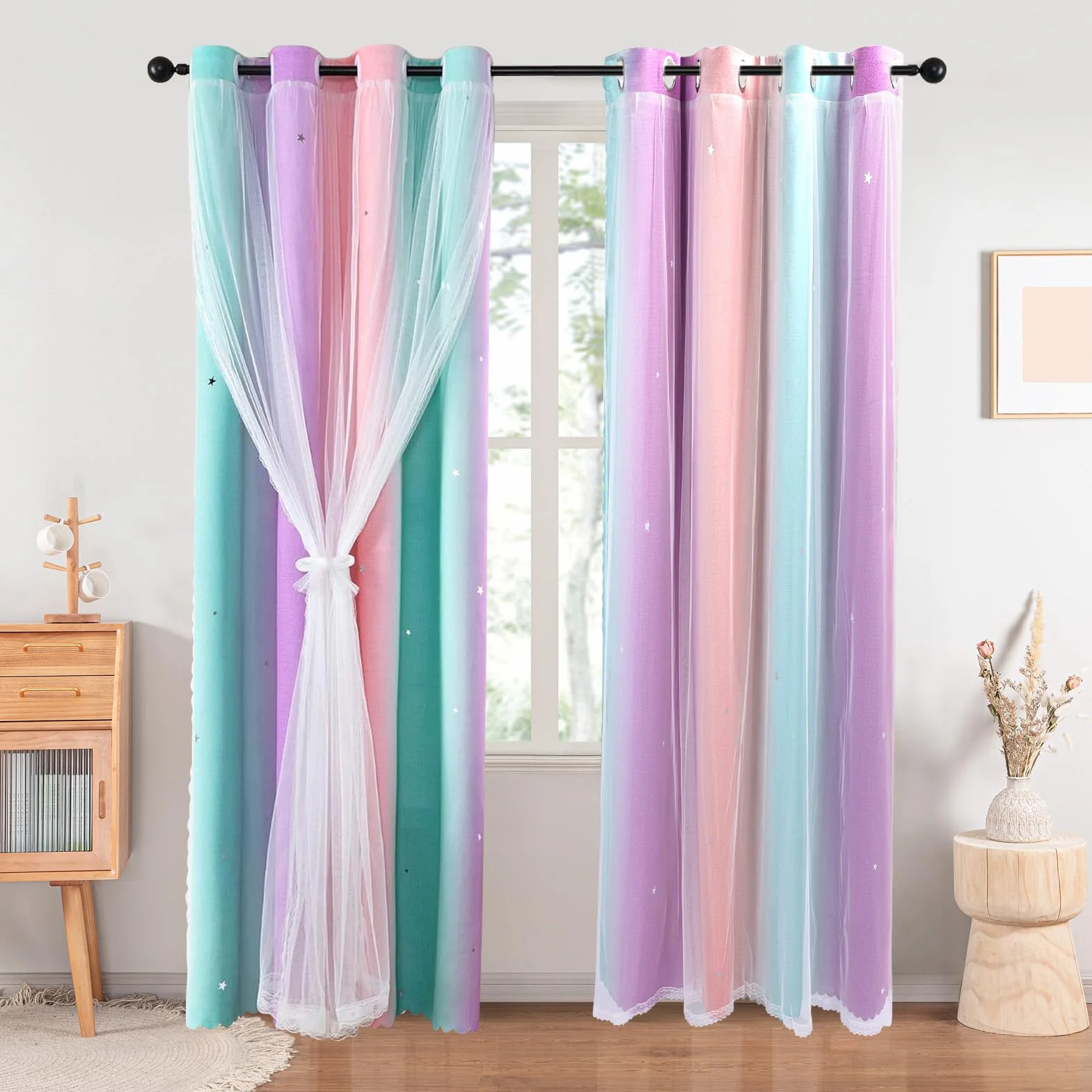 Dream Star Blackout Tende per bambini a stelle arcobaleno W52 x L63 pollici