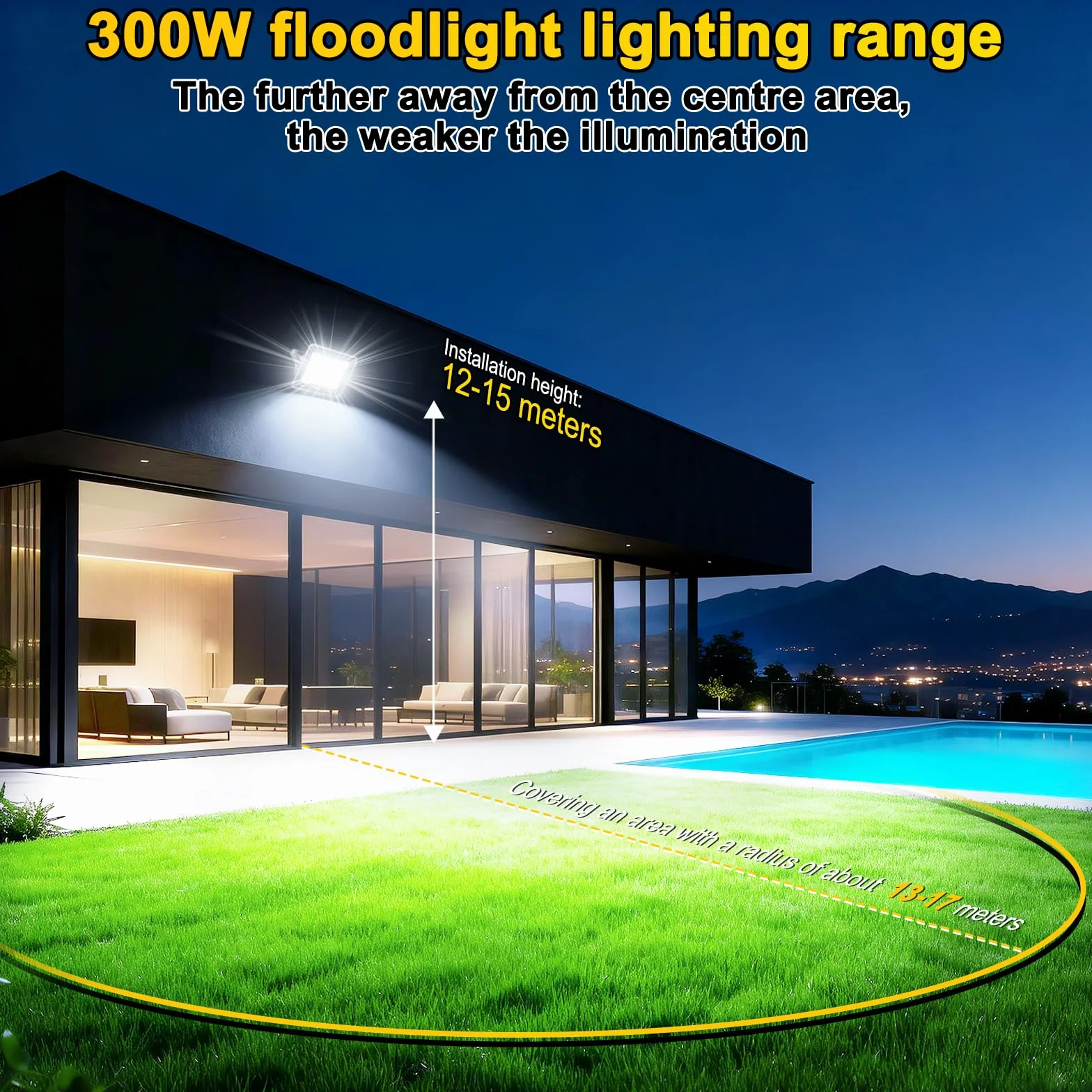 CREATESTAR Faretto Led da Esterno 300W, Faretti Led Esterni 6500K 30000LM luce bianca fredda, IP66 Impermeabile Faro Esterno per sportivo magazzino garage giardino parcheggio campo cortile 1 Pezzi