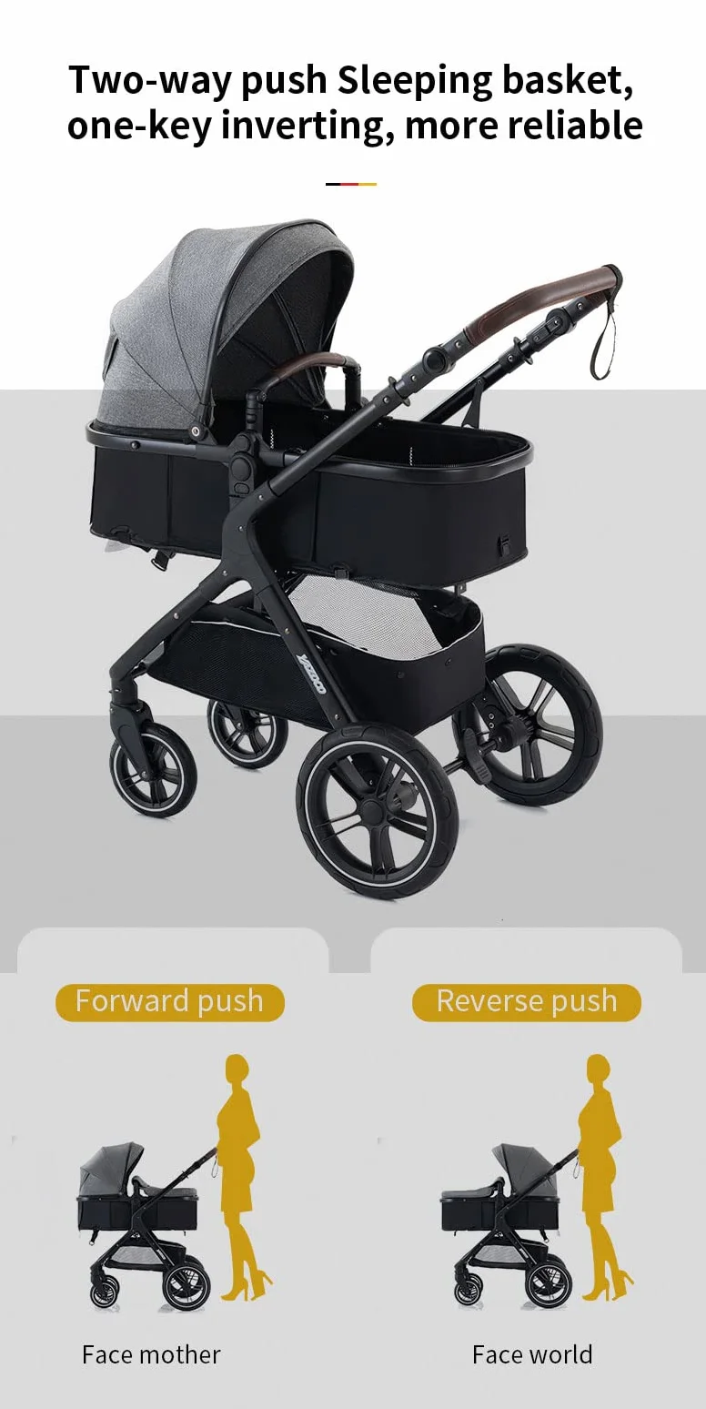 YAZOCO Passeggino Trio 3 in 1 Carrozzina Ovetto Pieghevole Neonato Cachi