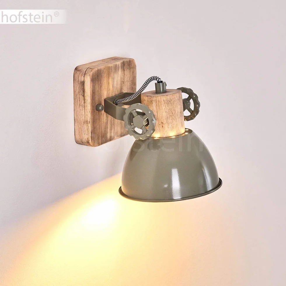 Lampada da parete Orny, lampada da parete regolabile in metallo/legno in verde/bianco/marrone, 1 luce, 1 attacco E27, spot da parete in design retro/vintage, senza lampadina/e