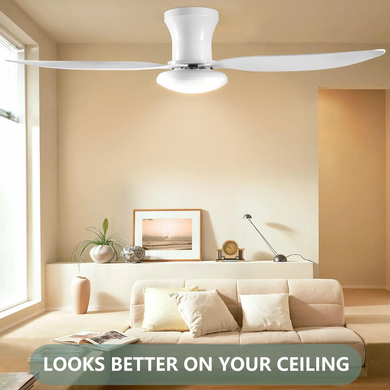 100 CM-Ventilatore da Soffitto con Luce con Telecomando, 60 W Ventilatore da Soffitto Silenzioso 6 Velocità Reversibile, Ventilatore da Soffitto Lampada Dimmerabile Timer per Camera da Letto Soggiorno