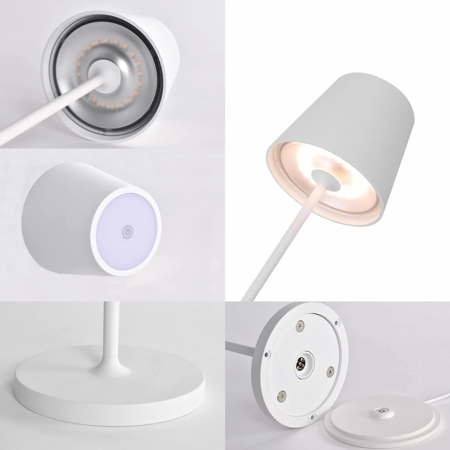 K-Bright 2 pezzi Lampada LED Dimmerabile da tavolo in alluminio, H38cm，Ricaricabile Colore luce calda Per interni/esterni Lampada da tavolo con base di ricarica a contatto (bianco)