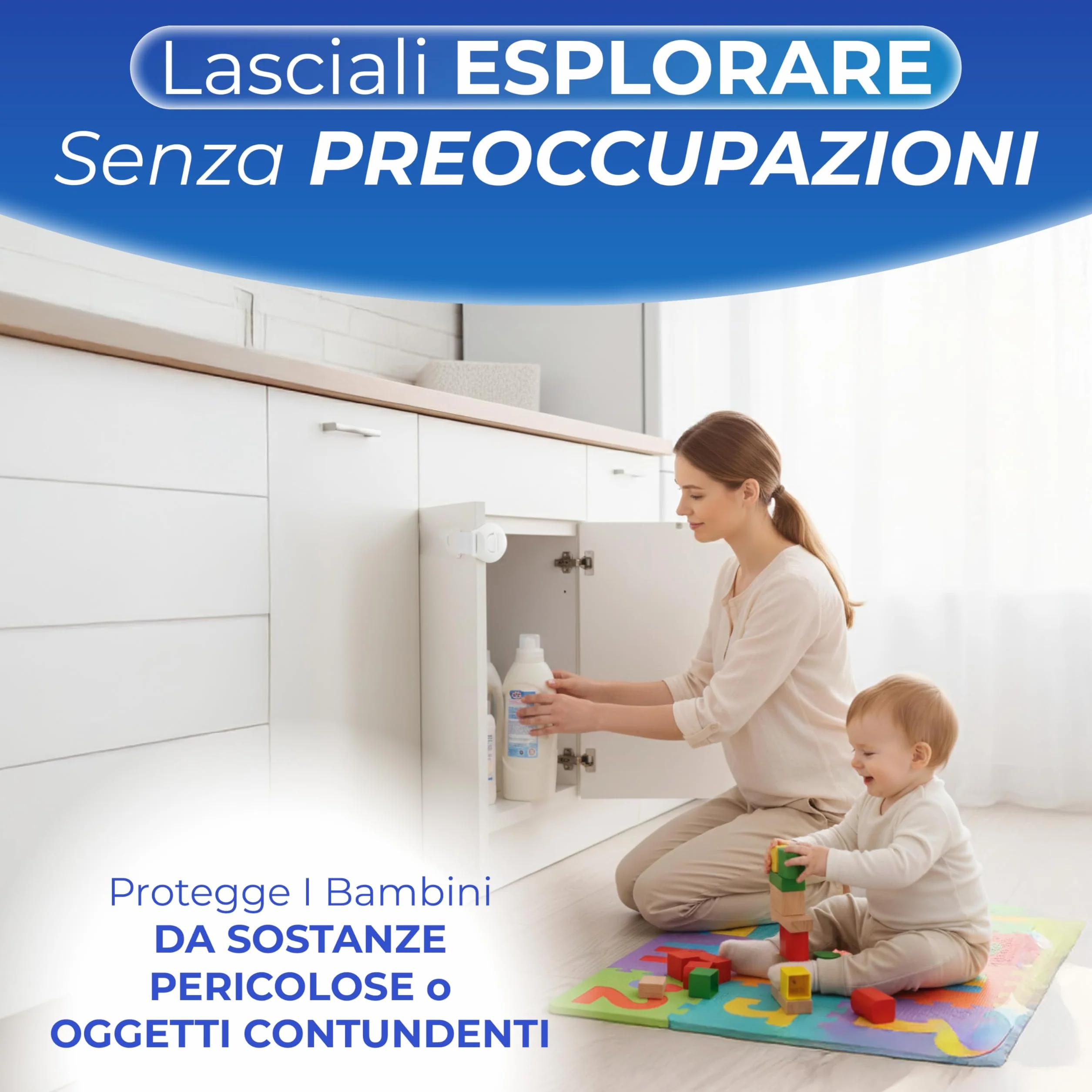 Blocca Cassetti Per Bambini Con Chiusura Di Sicurezza Adesiva, Installazione Senza Fori, Adesivo Ultra Resistente – Sicurezza Per Mobili Cucina Armadi Frigorifero