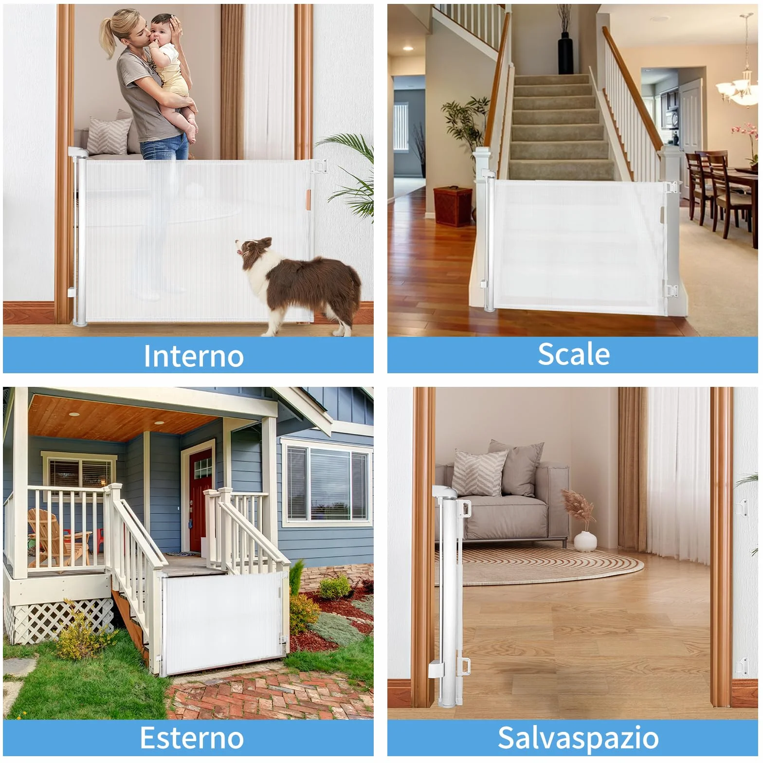 Cancelletto Estensibile per Scale 0-140 cm Porta Retrattile per Bambini e Animali Domestici Bianco