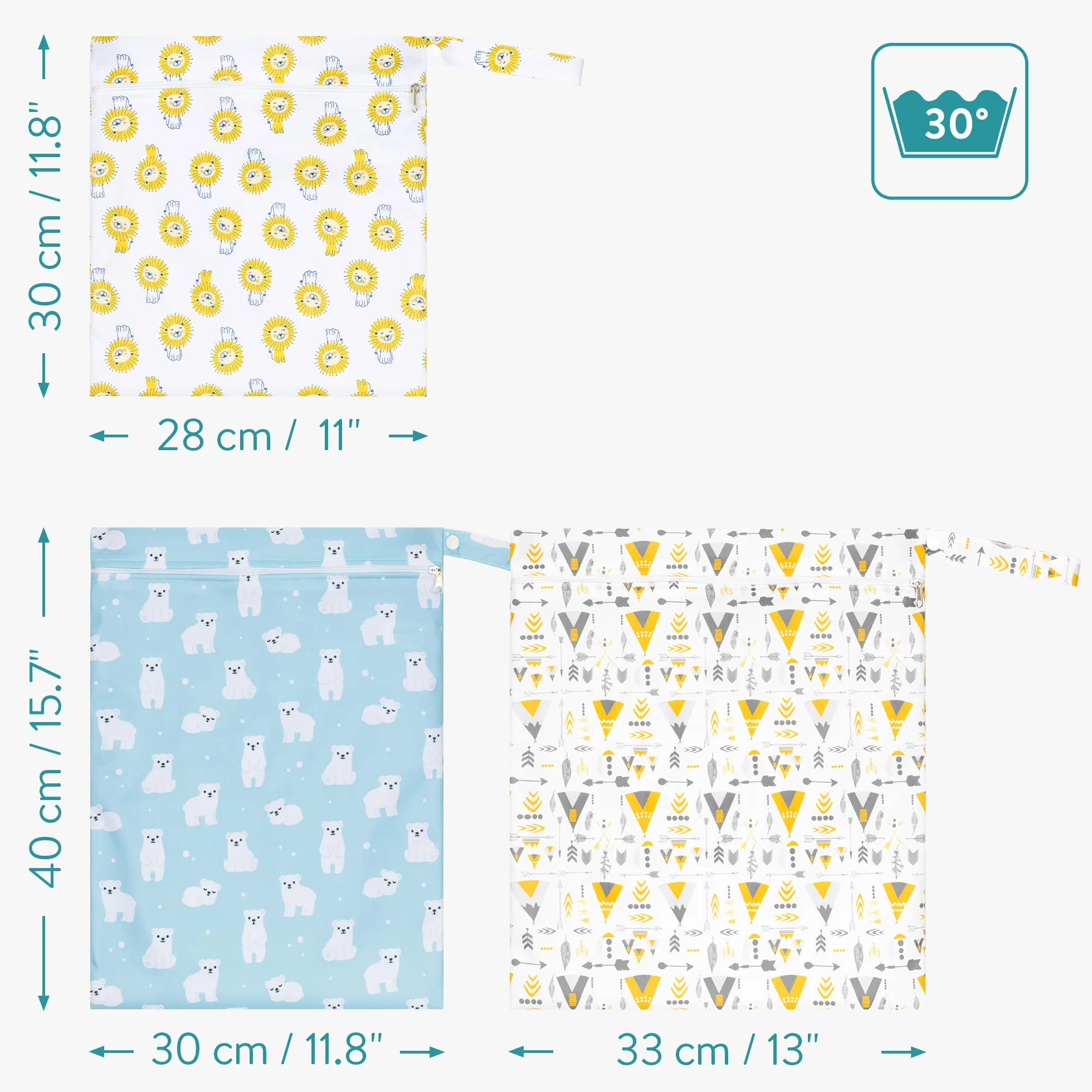 Navaris Borsa Pannolini Lavabili Set 3 Misure Wet Bag Chiusura Zip Neonato