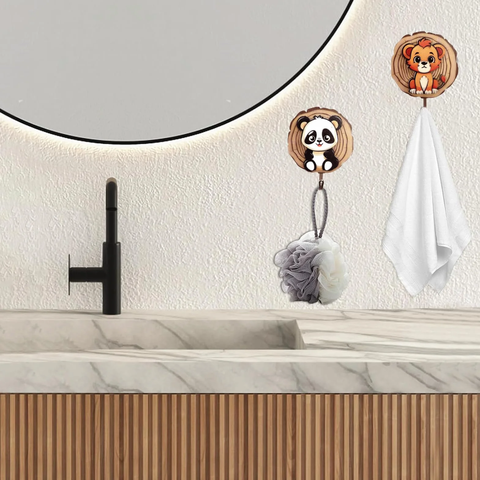 Ganci Autoadesivi per Bambini a Forma di Animale, Appendiabiti in Legno per Parete Bagno Cucina Cappelli