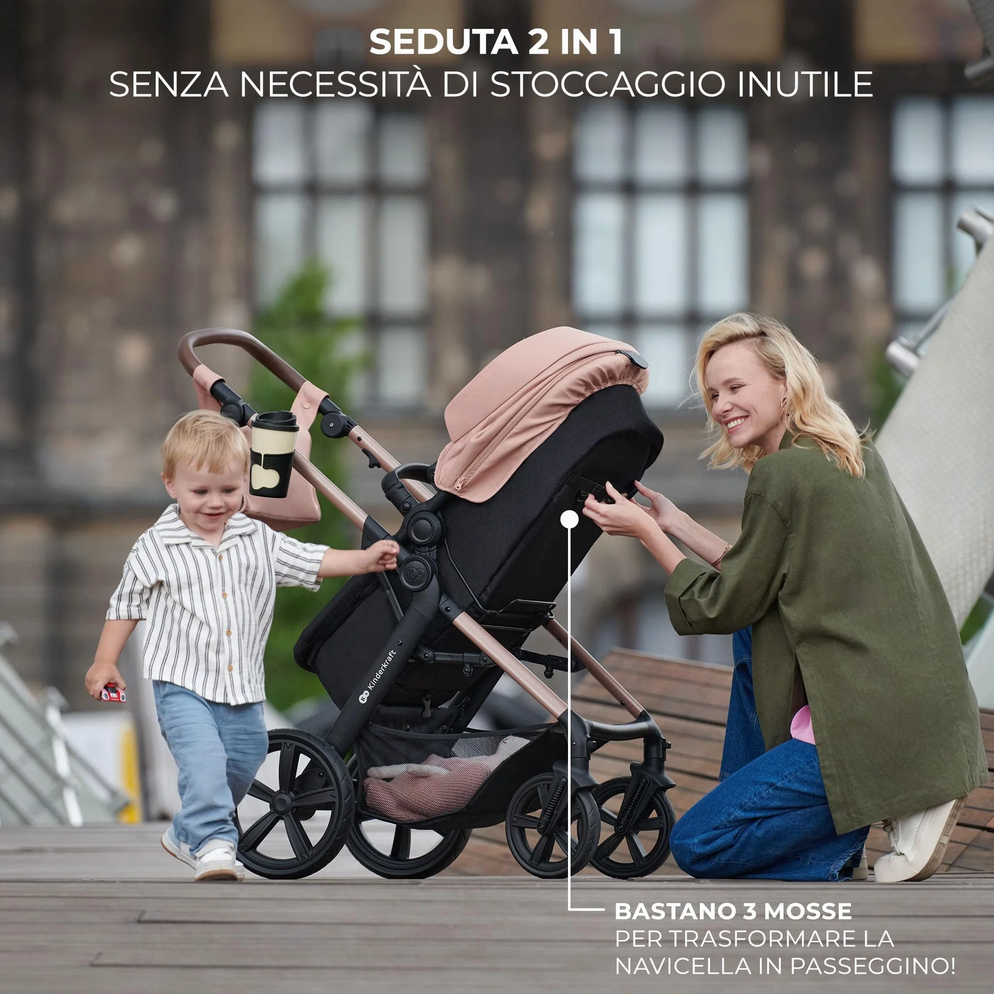 Kinderkraft MOOV 2 passeggino multifunzionale 4 in 1 trio neonato navicella seggiolino auto MINK PRO i-Size Grigio