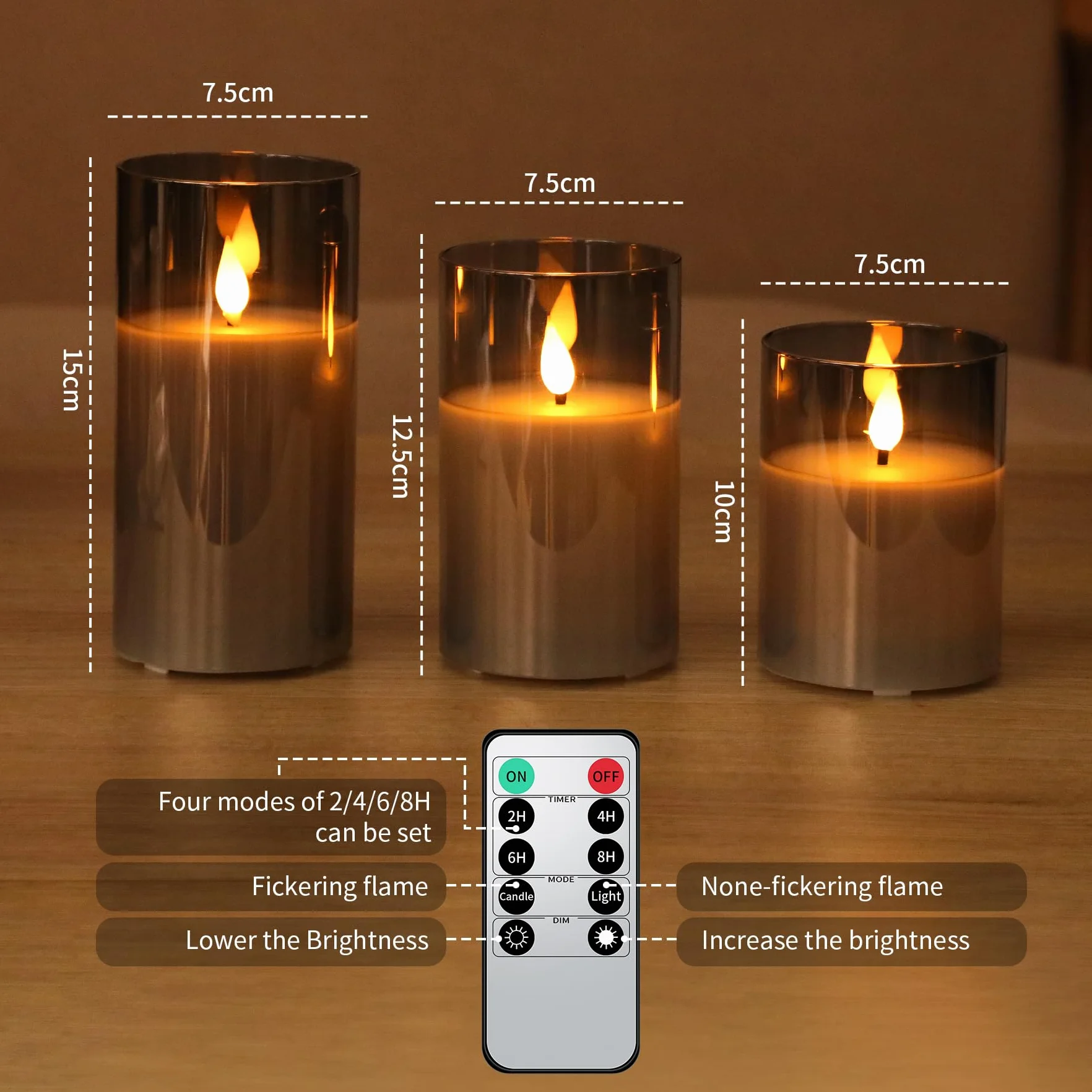Forever Speed 6 Pezzi Vetro Grigio Candele LED Ricaricabili con Timer, Dimmerabile Candele Senza Fiamma con Cavo USB Flameless Candele per Decorazione per Feste, Campeggio, Matrimonio, Regali